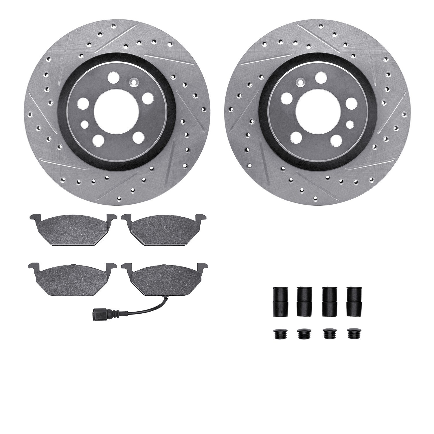 DYN 7512-74026 DFC Rotors-Drilled & Slotted-Silver w/ 5000 Advanced Brake Pads Incl Hdw