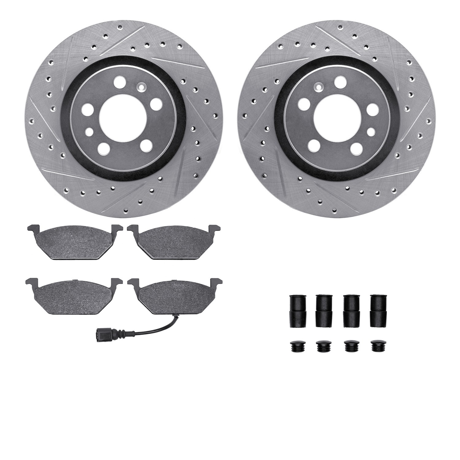 DYN 7512-74027 DFC Rotors-Drilled & Slotted-Silver w/ 5000 Advanced Brake Pads Incl Hdw