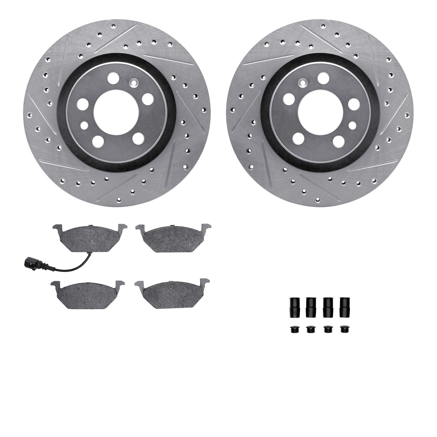 DYN 7512-74028 DFC Rotors-Drilled & Slotted-Silver w/ 5000 Advanced Brake Pads Incl Hdw
