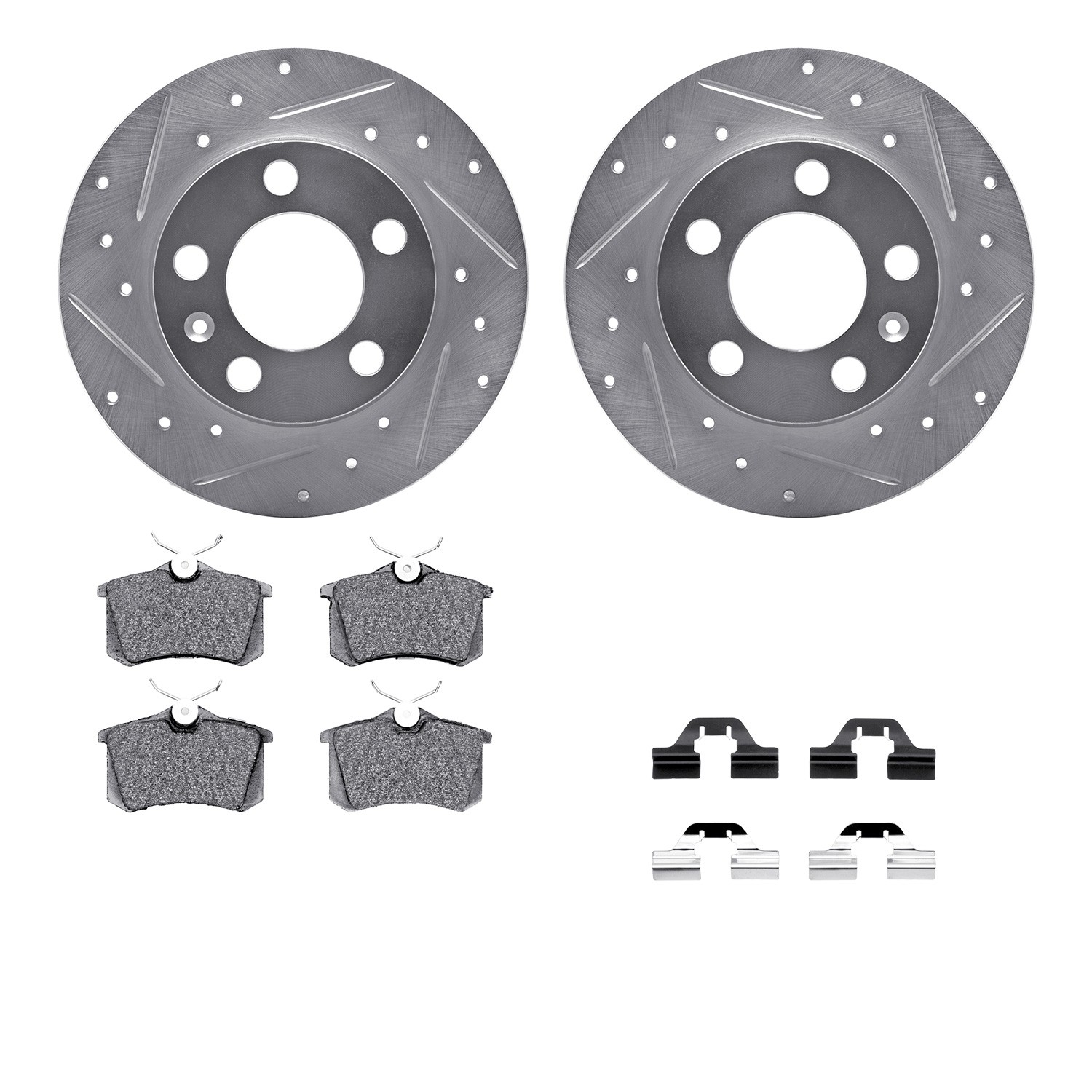 DYN 7512-74034 DFC Rotors-Drilled & Slotted-Silver w/ 5000 Advanced Brake Pads Incl Hdw
