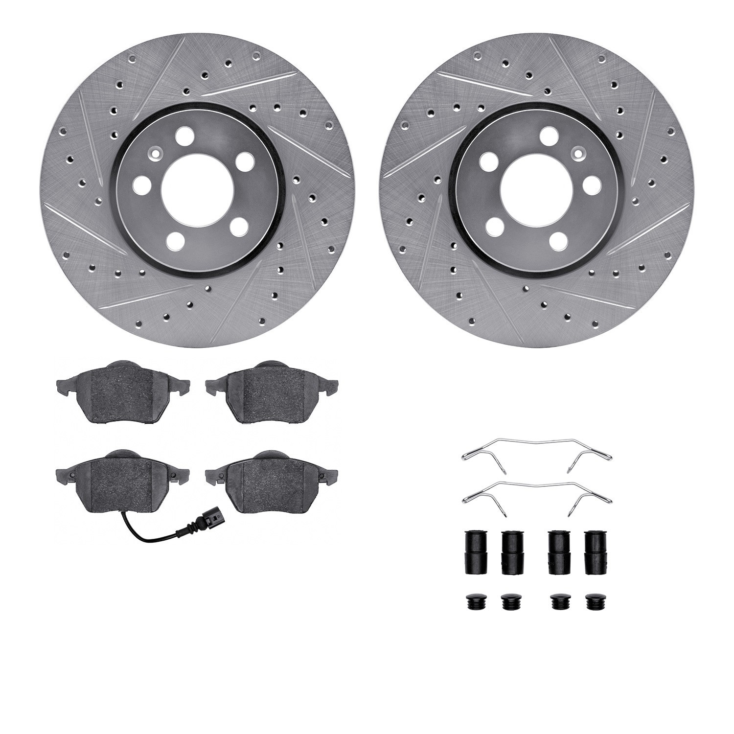 DYN 7512-74039 DFC Rotors-Drilled & Slotted-Silver w/ 5000 Advanced Brake Pads Incl Hdw