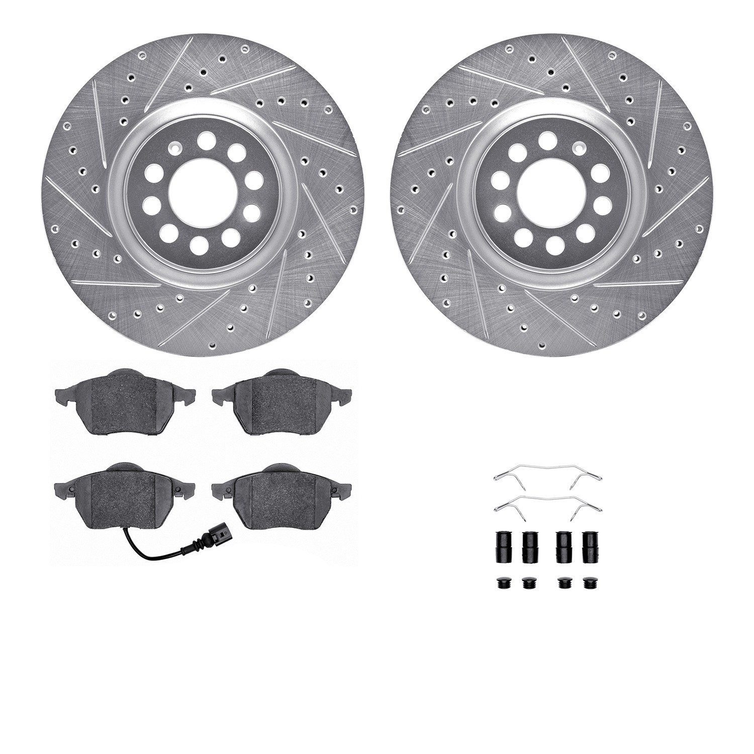 DYN 7512-74044 DFC Rotors-Drilled & Slotted-Silver w/ 5000 Advanced Brake Pads Incl Hdw