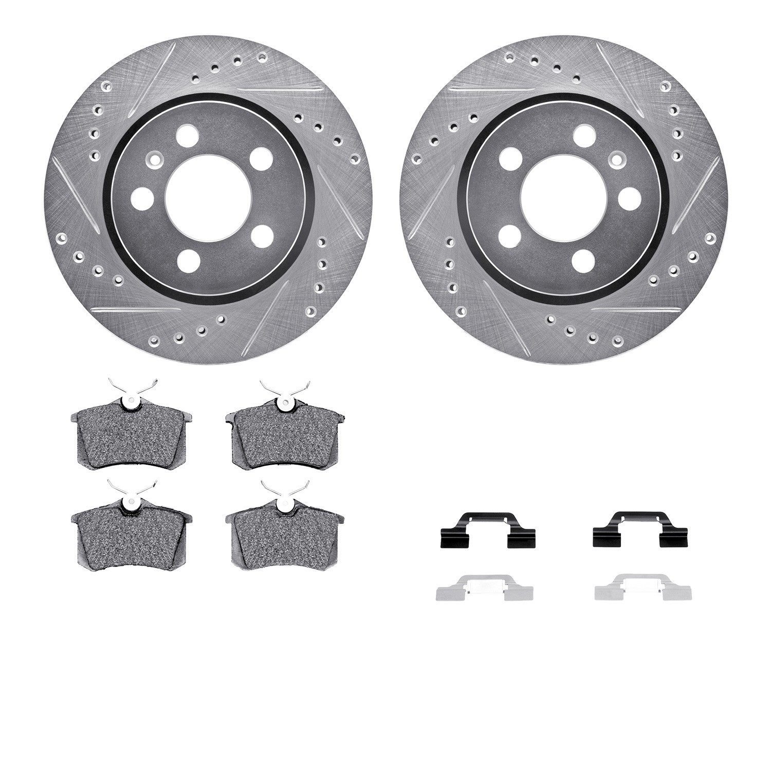 DYN 7512-74046 DFC Rotors-Drilled & Slotted-Silver w/ 5000 Advanced Brake Pads Incl Hdw