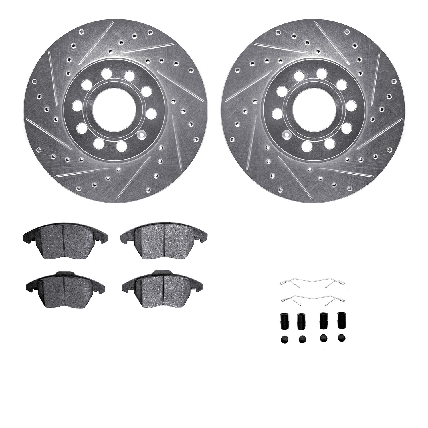 DYN 7512-74054 DFC Rotors-Drilled & Slotted-Silver w/ 5000 Advanced Brake Pads Incl Hdw