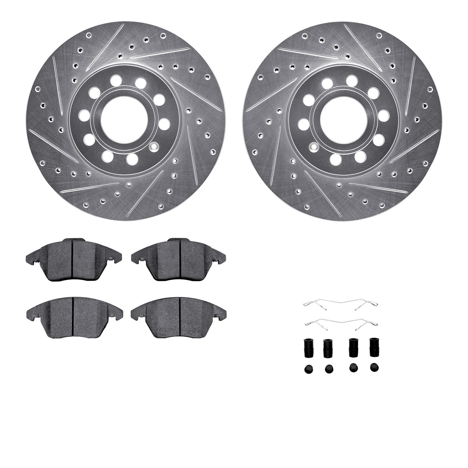 DYN 7512-74056 DFC Rotors-Drilled & Slotted-Silver w/ 5000 Advanced Brake Pads Incl Hdw