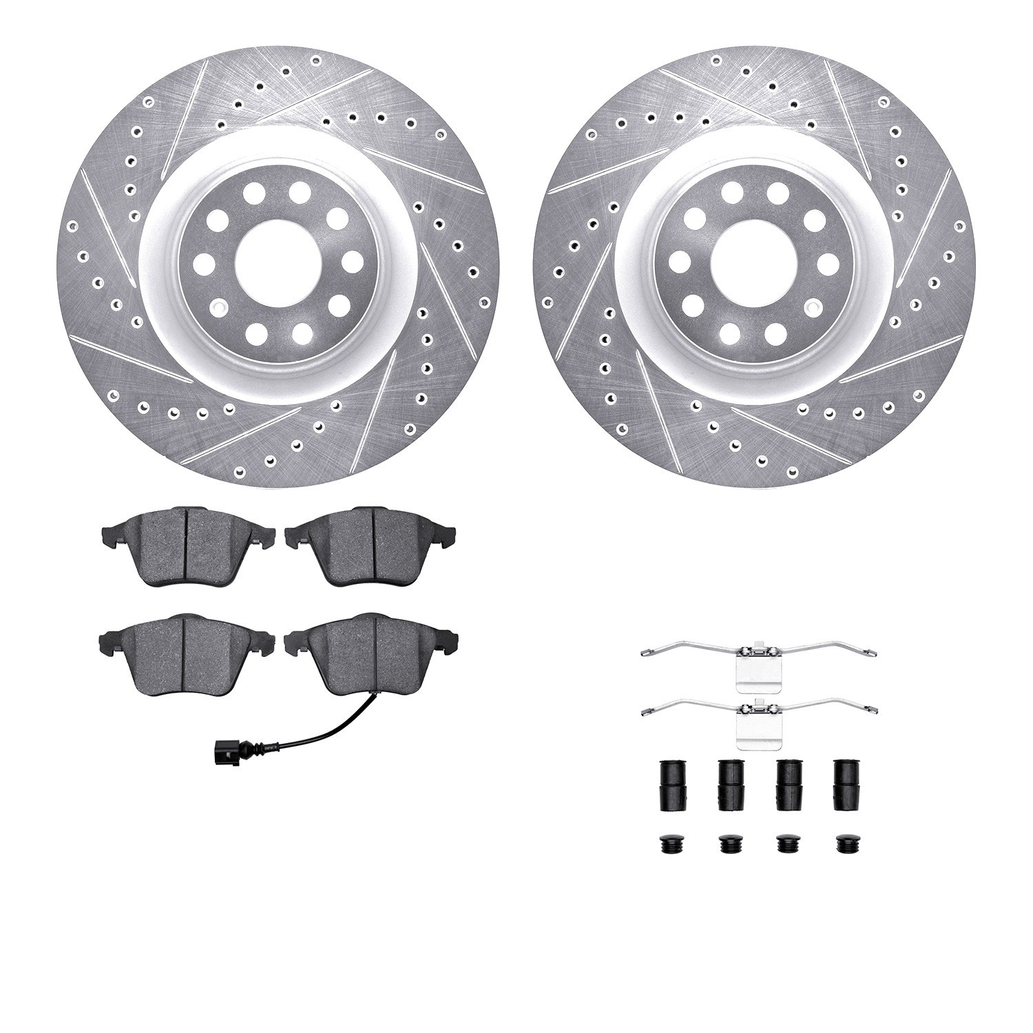 DYN 7512-74057 DFC Rotors-Drilled & Slotted-Silver w/ 5000 Advanced Brake Pads Incl Hdw