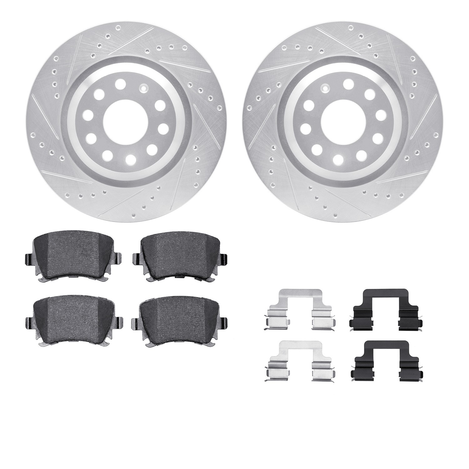 DYN 7512-74059 DFC Rotors-Drilled & Slotted-Silver w/ 5000 Advanced Brake Pads Incl Hdw