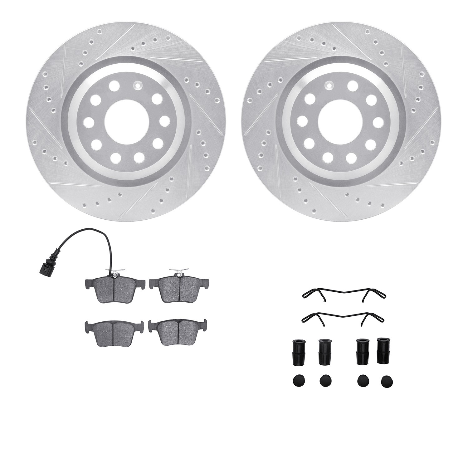 DYN 7512-74061 DFC Rotors-Drilled & Slotted-Silver w/ 5000 Advanced Brake Pads Incl Hdw