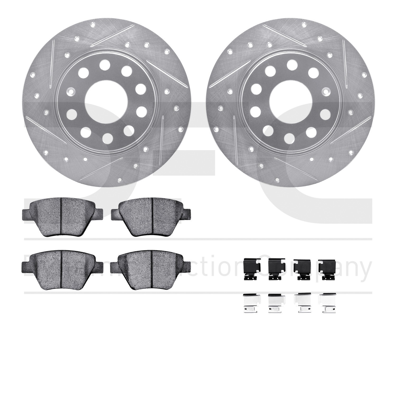 DYN 7512-74062 DFC Rotors-Drilled & Slotted-Silver w/ 5000 Advanced Brake Pads Incl Hdw