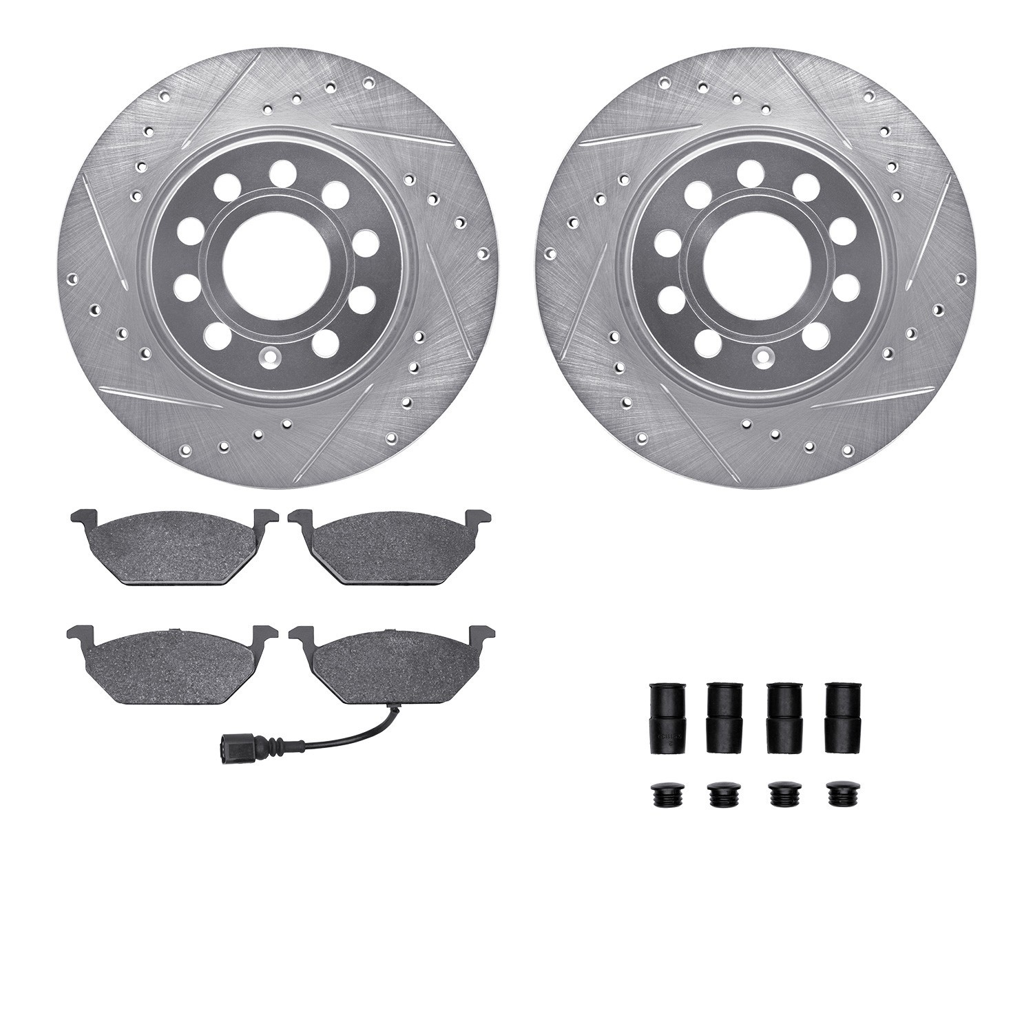 DYN 7512-74065 DFC Rotors-Drilled & Slotted-Silver w/ 5000 Advanced Brake Pads Incl Hdw