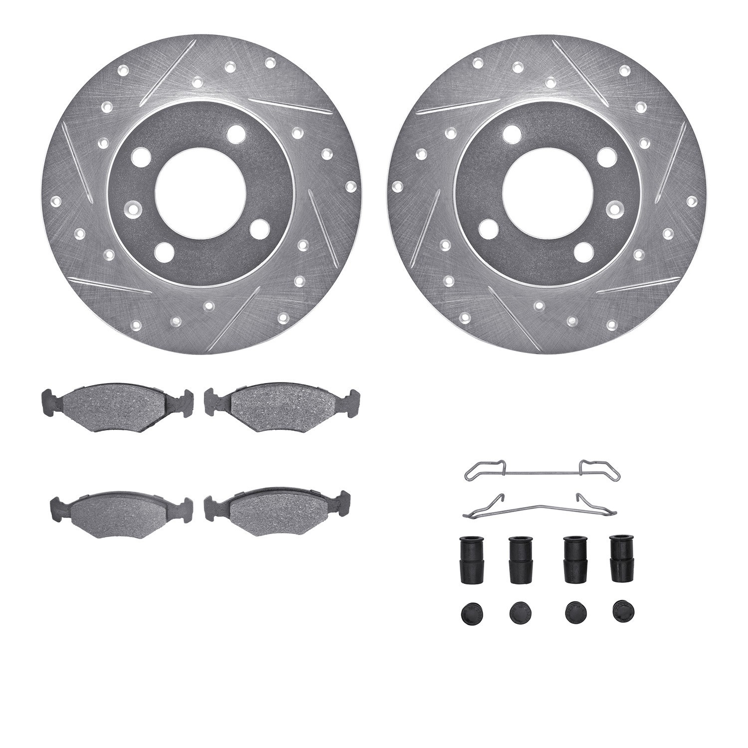 DYN 7512-74075 DFC Rotors-Drilled & Slotted-Silver w/ 5000 Advanced Brake Pads Incl Hdw
