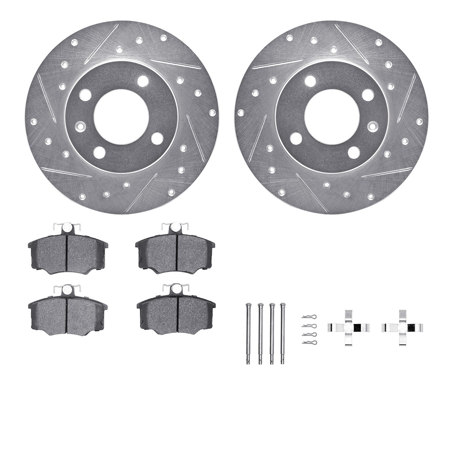 DYN 7512-74078 DFC Rotors-Drilled & Slotted-Silver w/ 5000 Advanced Brake Pads Incl Hdw