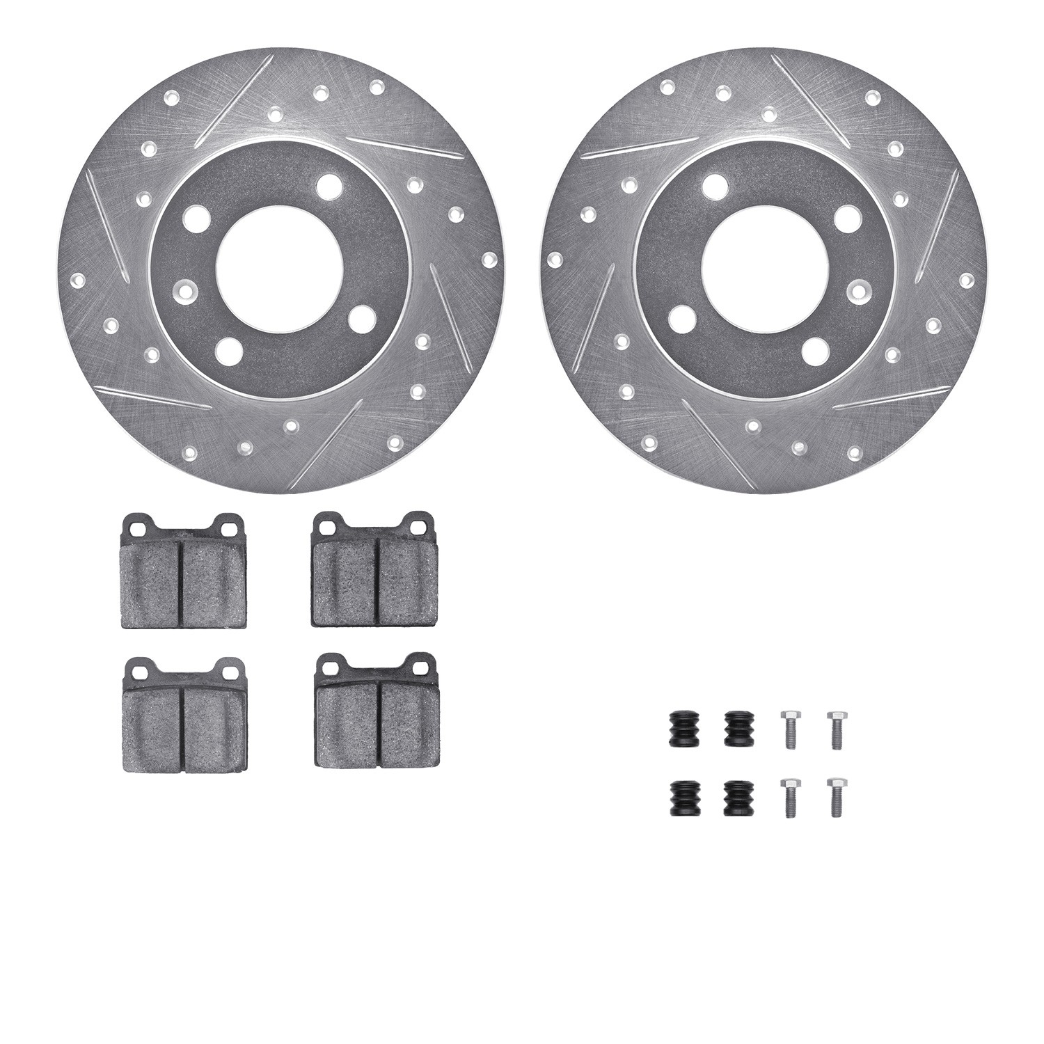DYN 7512-74083 DFC Rotors-Drilled & Slotted-Silver w/ 5000 Advanced Brake Pads Incl Hdw