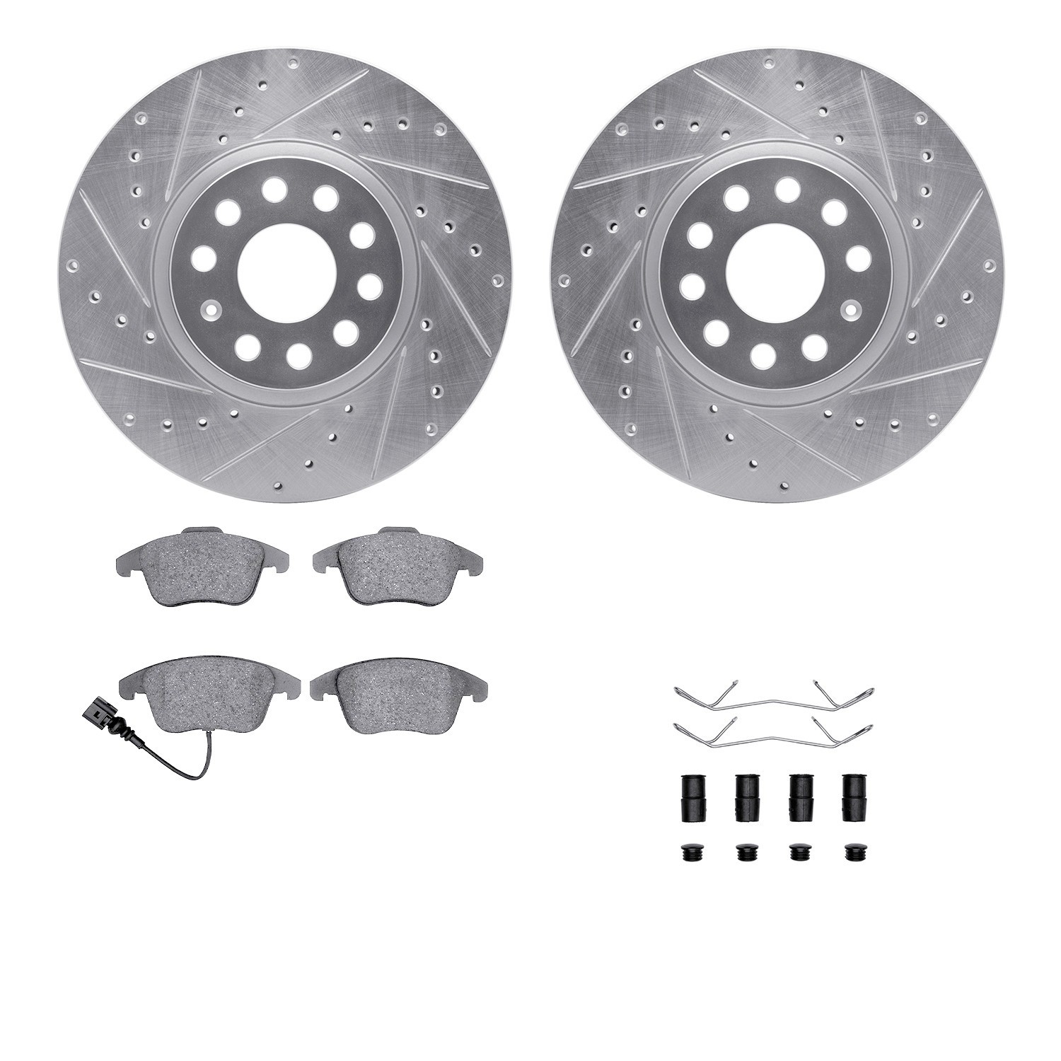 DYN 7512-74088 DFC Brake Rotor - Dimpled & Slotted - Silver w/5000 Brake Pads & HW Kit