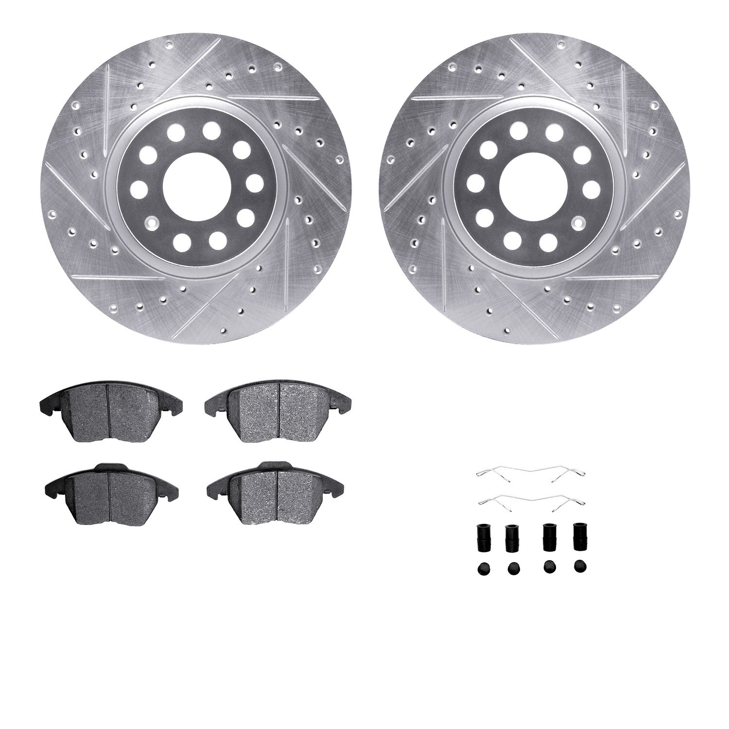 DYN 7512-74102 DFC Rotors-Drilled & Slotted-Silver w/ 5000 Advanced Brake Pads Incl Hdw