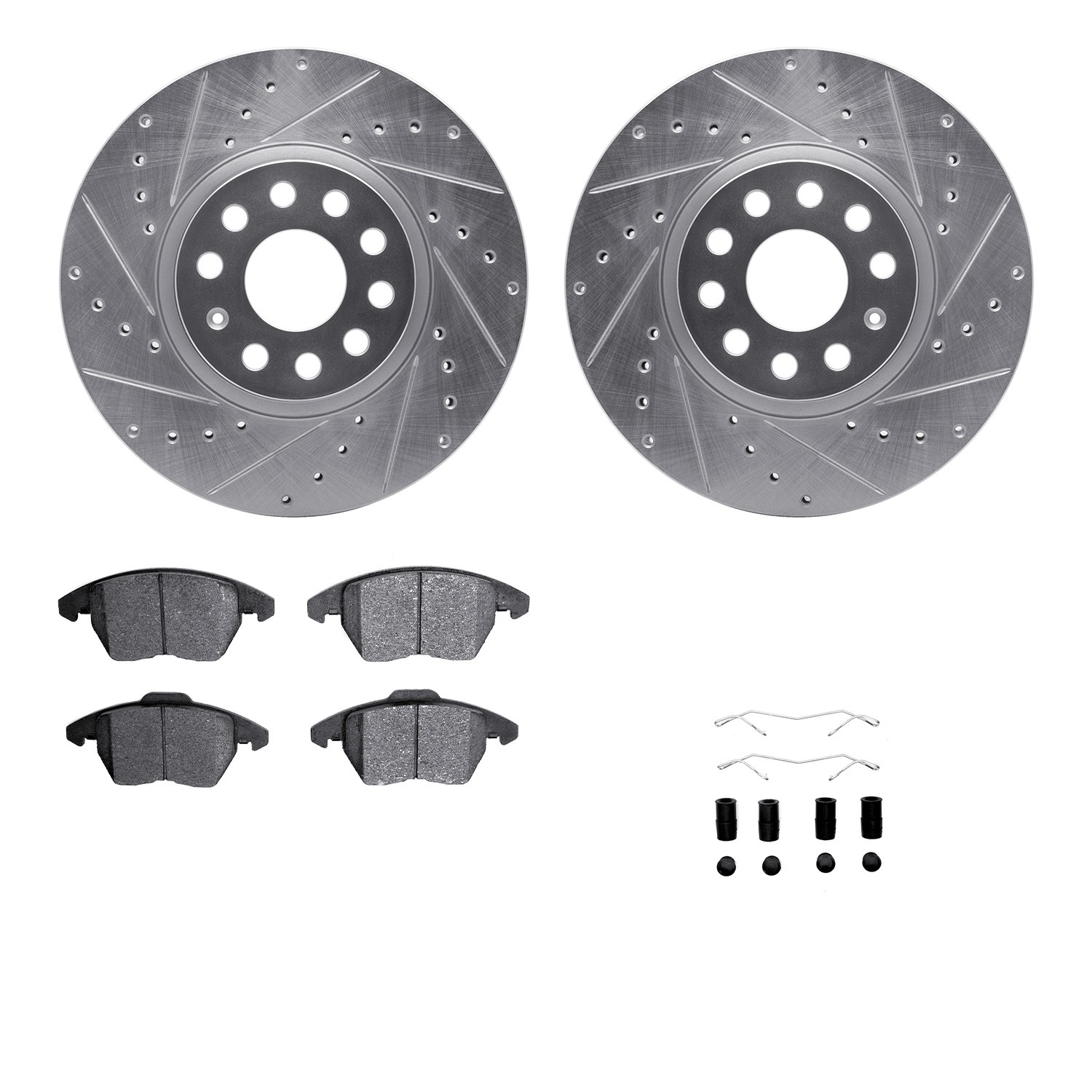 DYN 7512-74103 DFC Rotors-Drilled & Slotted-Silver w/ 5000 Advanced Brake Pads Incl Hdw
