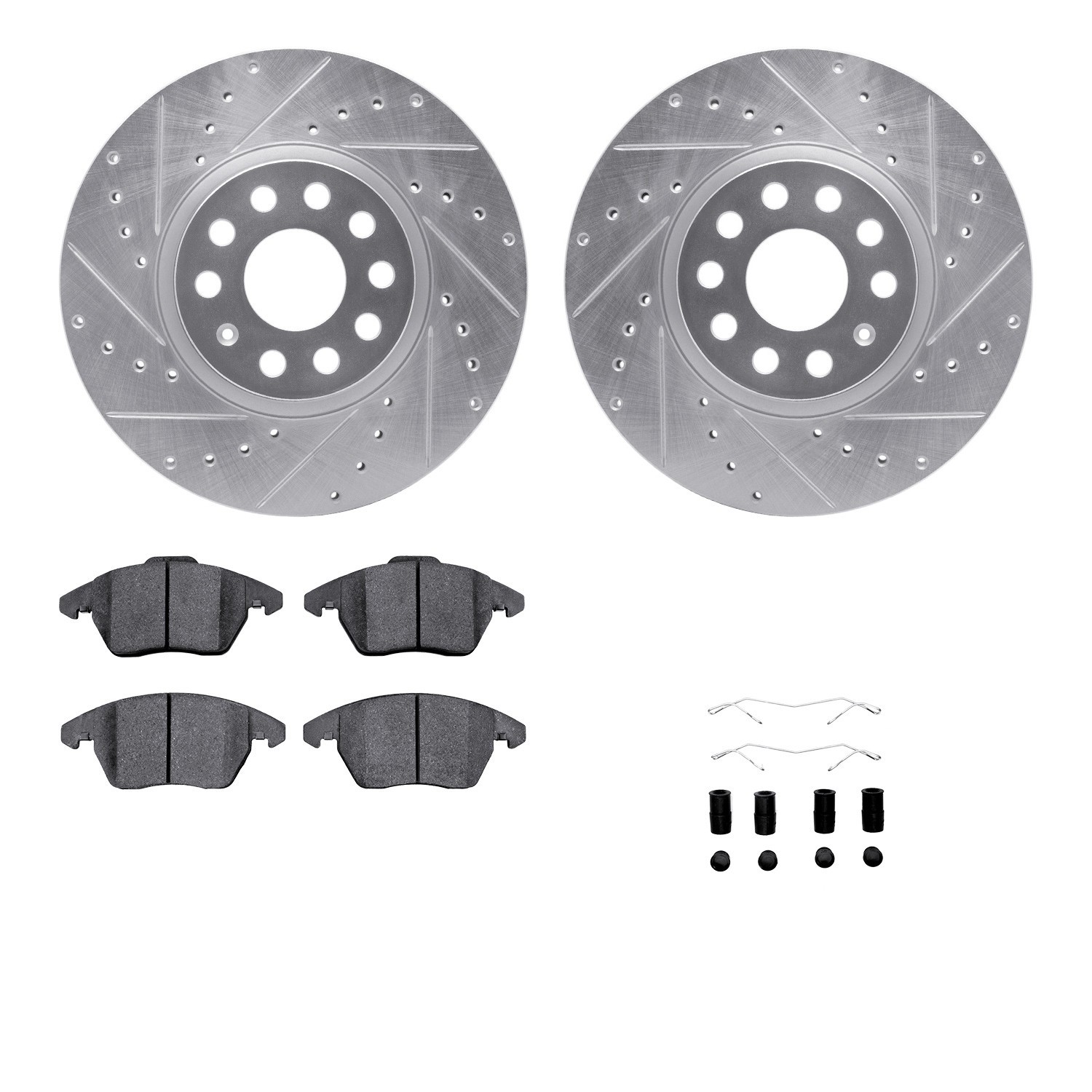 DYN 7512-74105 DFC Rotors-Drilled & Slotted-Silver w/ 5000 Advanced Brake Pads Incl Hdw