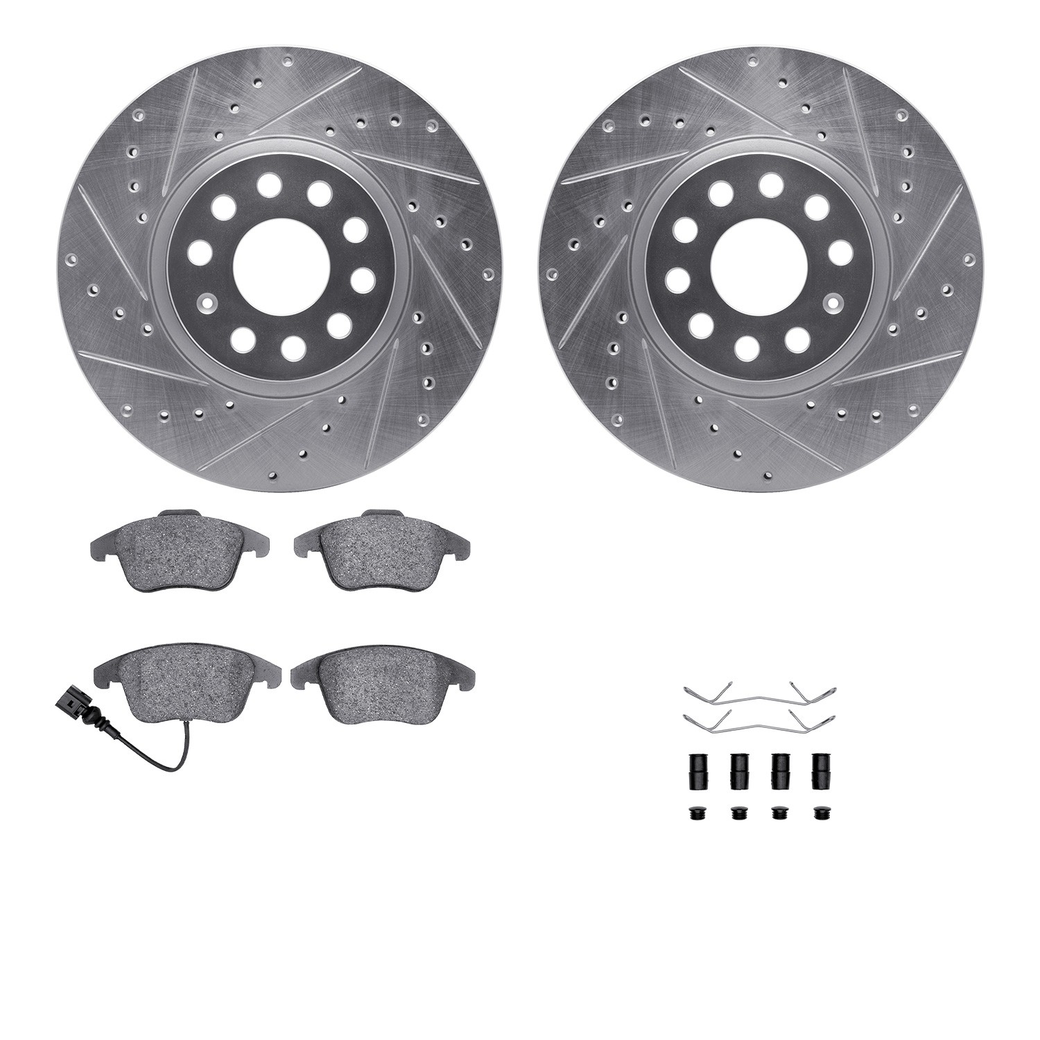 DYN 7512-74106 DFC Rotors-Drilled & Slotted-Silver w/ 5000 Advanced Brake Pads Incl Hdw