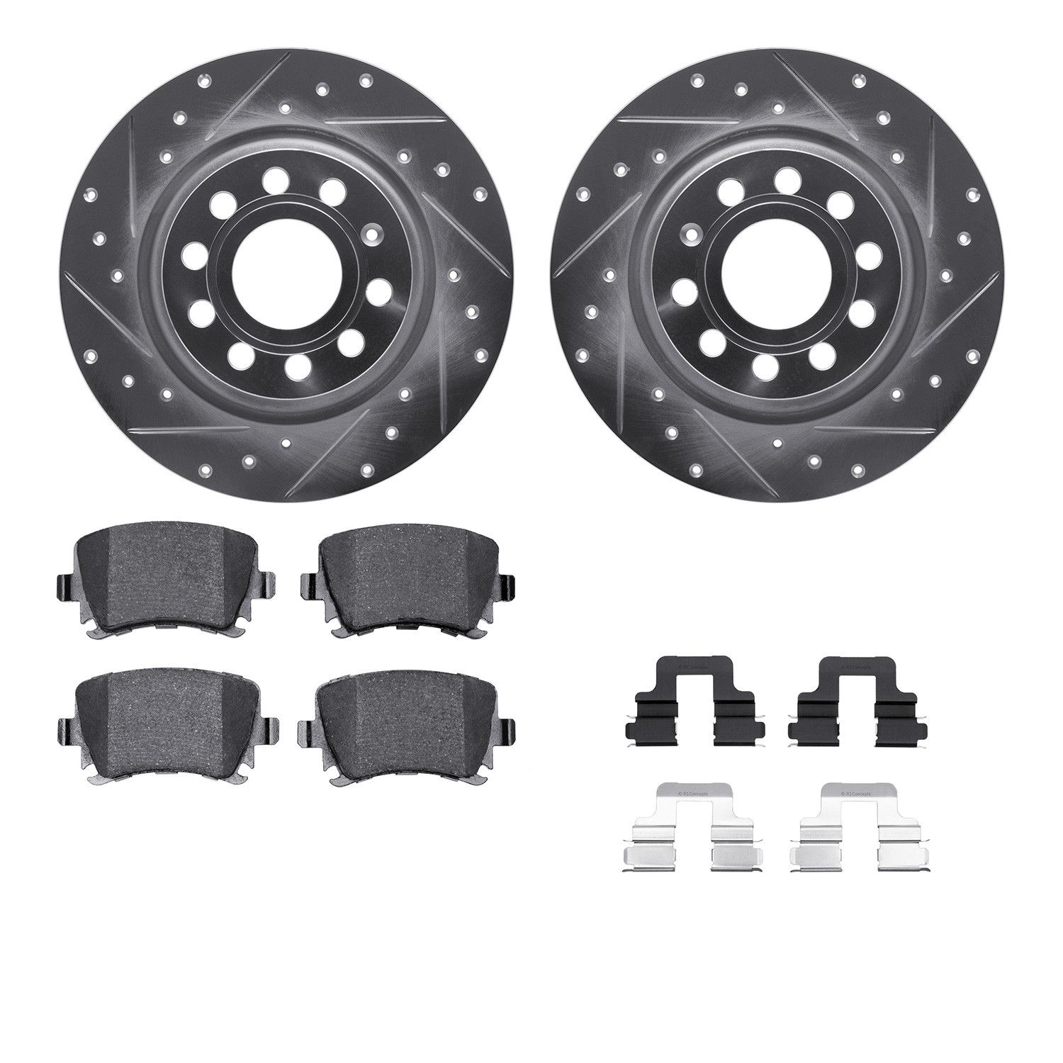 DYN 7512-74107 DFC Rotors-Drilled & Slotted-Silver w/ 5000 Advanced Brake Pads Incl Hdw