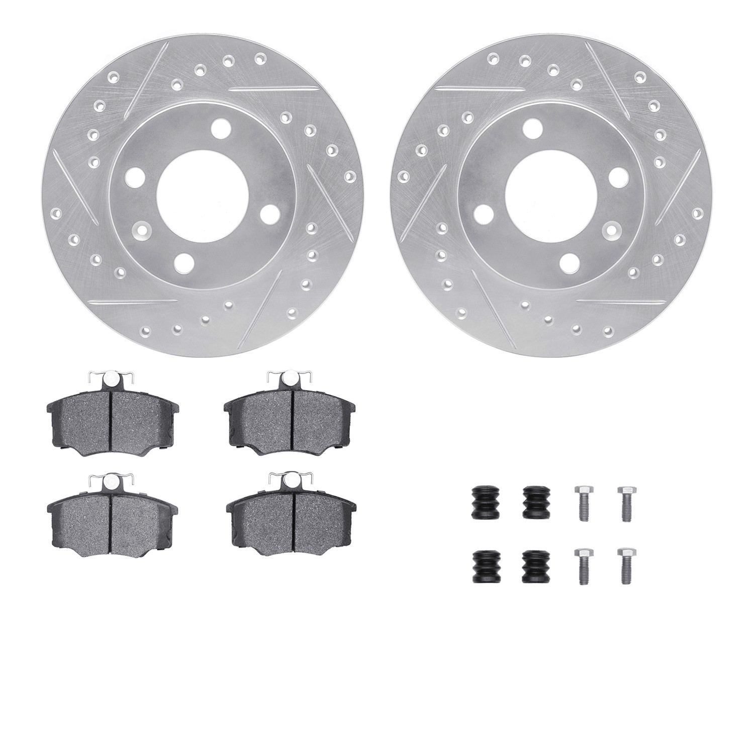 DYN 7512-74119 DFC Rotors-Drilled & Slotted-Silver w/ 5000 Advanced Brake Pads Incl Hdw