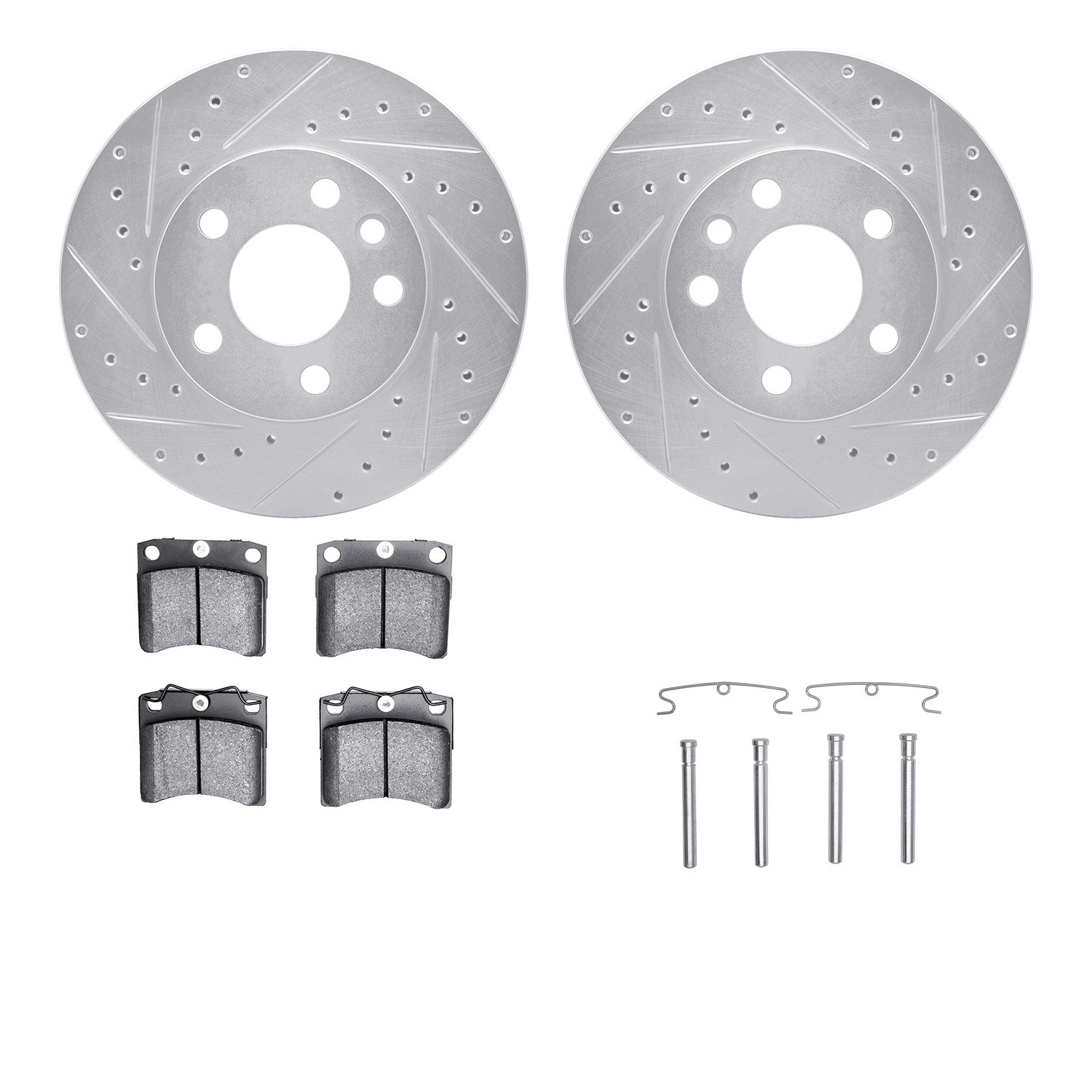 DYN 7512-74231 DFC Rotors-Drilled & Slotted-Silver w/ 5000 Advanced Brake Pads Incl Hdw