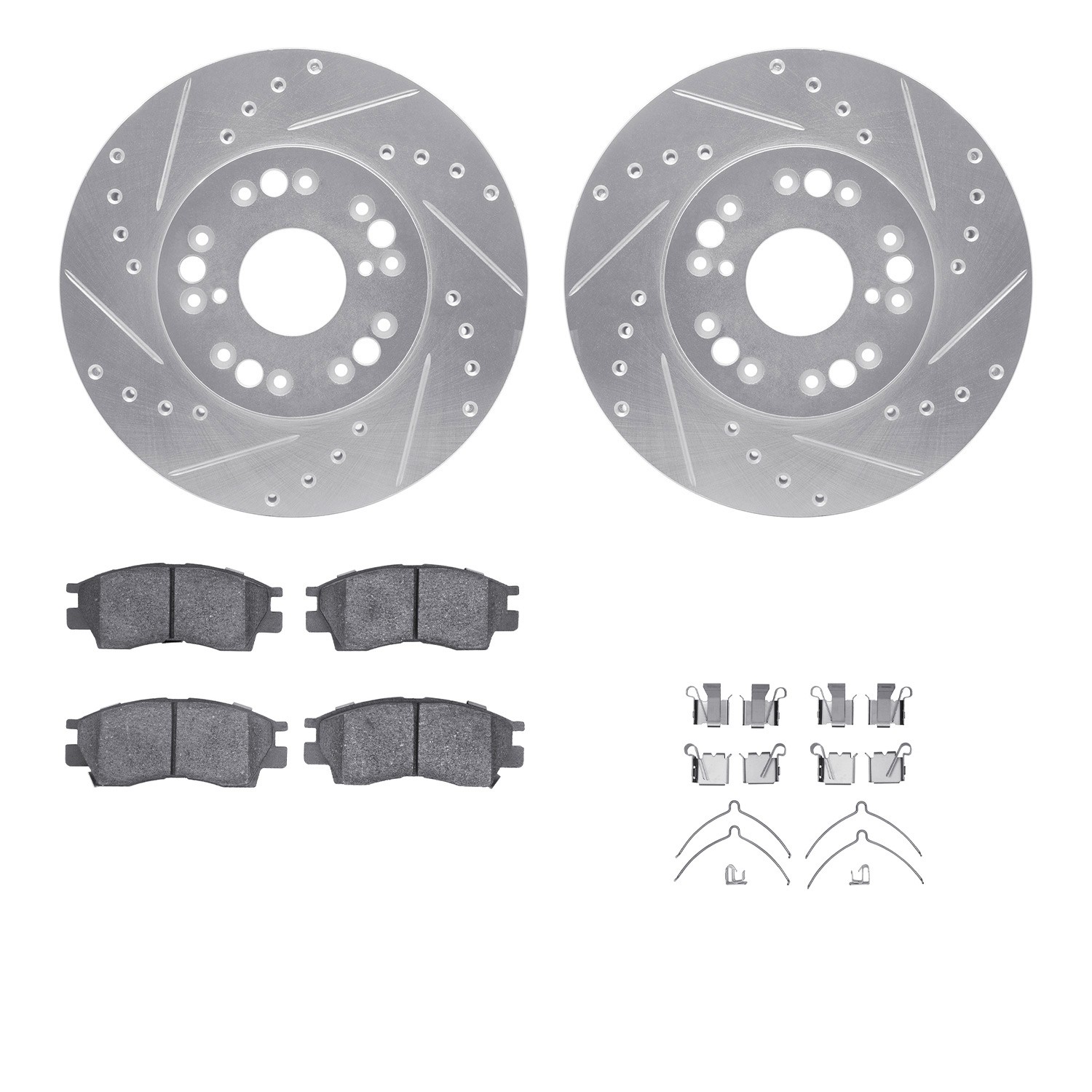 DYN 7512-75002 DFC Rotors-Drilled & Slotted-Silver w/ 5000 Advanced Brake Pads Incl Hdw