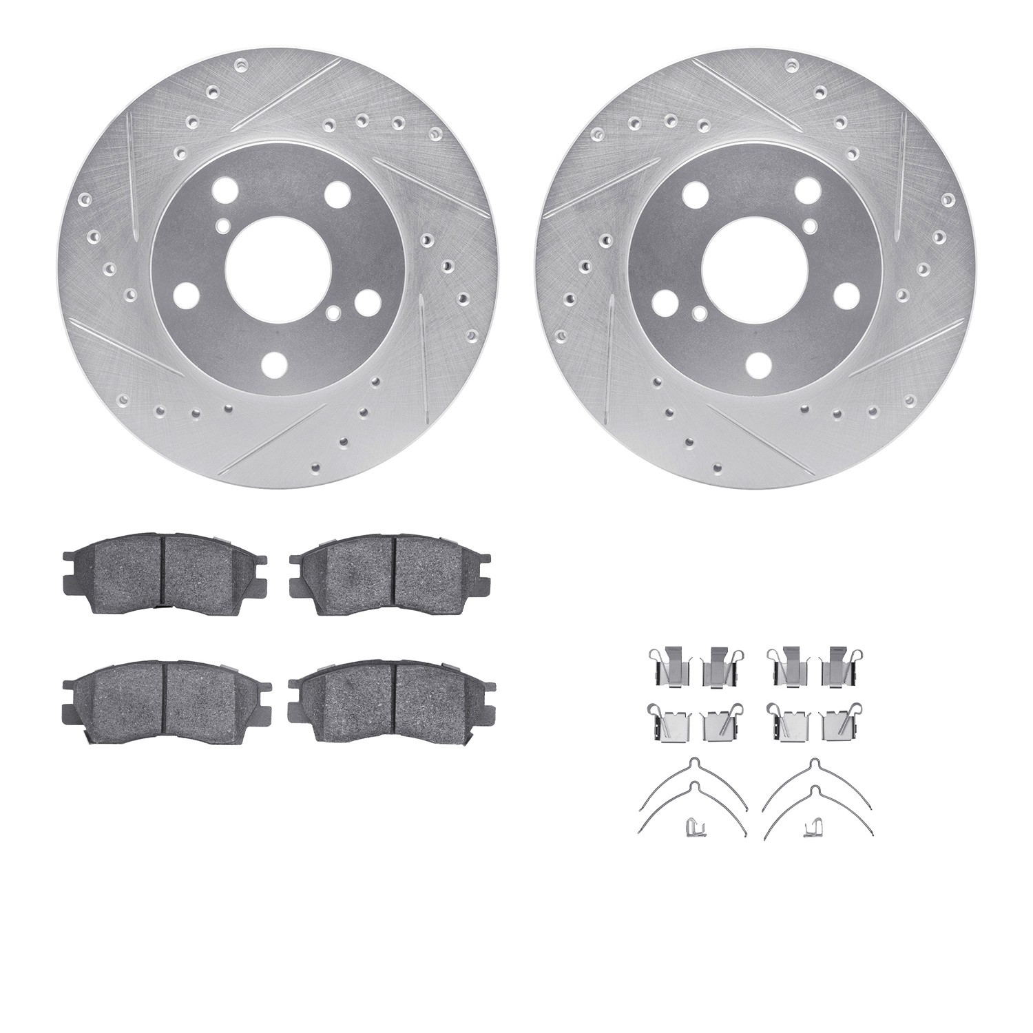 DYN 7512-75003 DFC Rotors-Drilled & Slotted-Silver w/ 5000 Advanced Brake Pads Incl Hdw