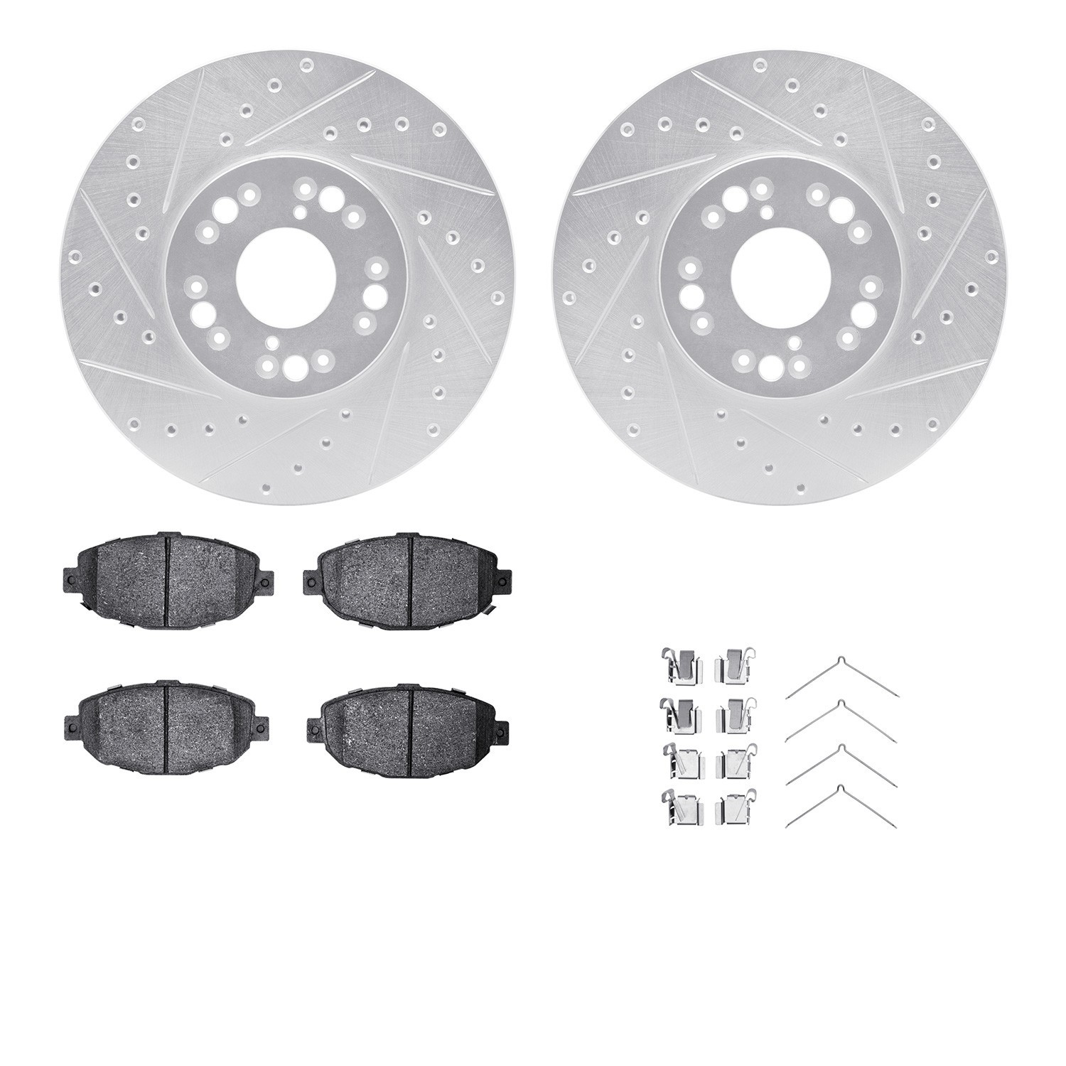 DYN 7512-75005 DFC Rotors-Drilled & Slotted-Silver w/ 5000 Advanced Brake Pads Incl Hdw