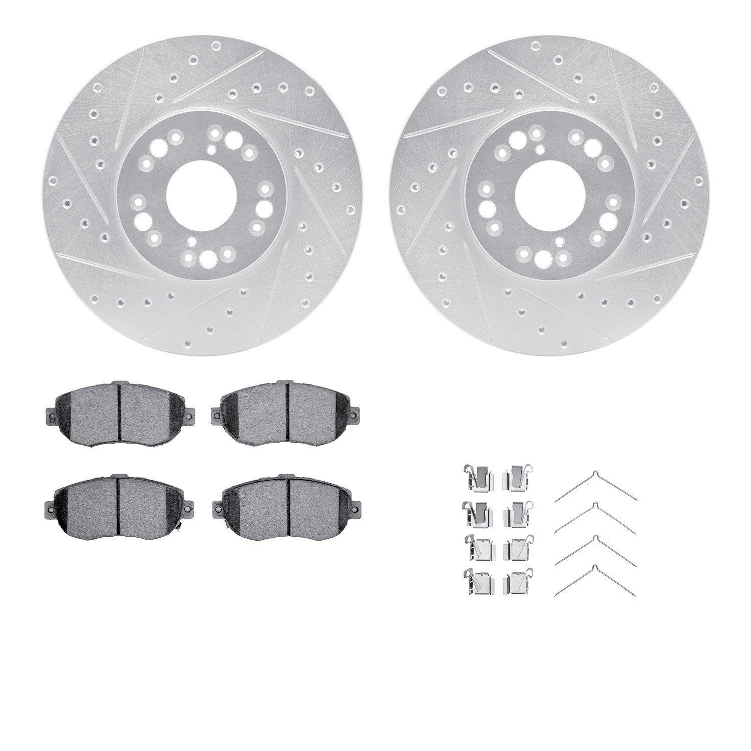 DYN 7512-75007 DFC Rotors-Drilled & Slotted-Silver w/ 5000 Advanced Brake Pads Incl Hdw