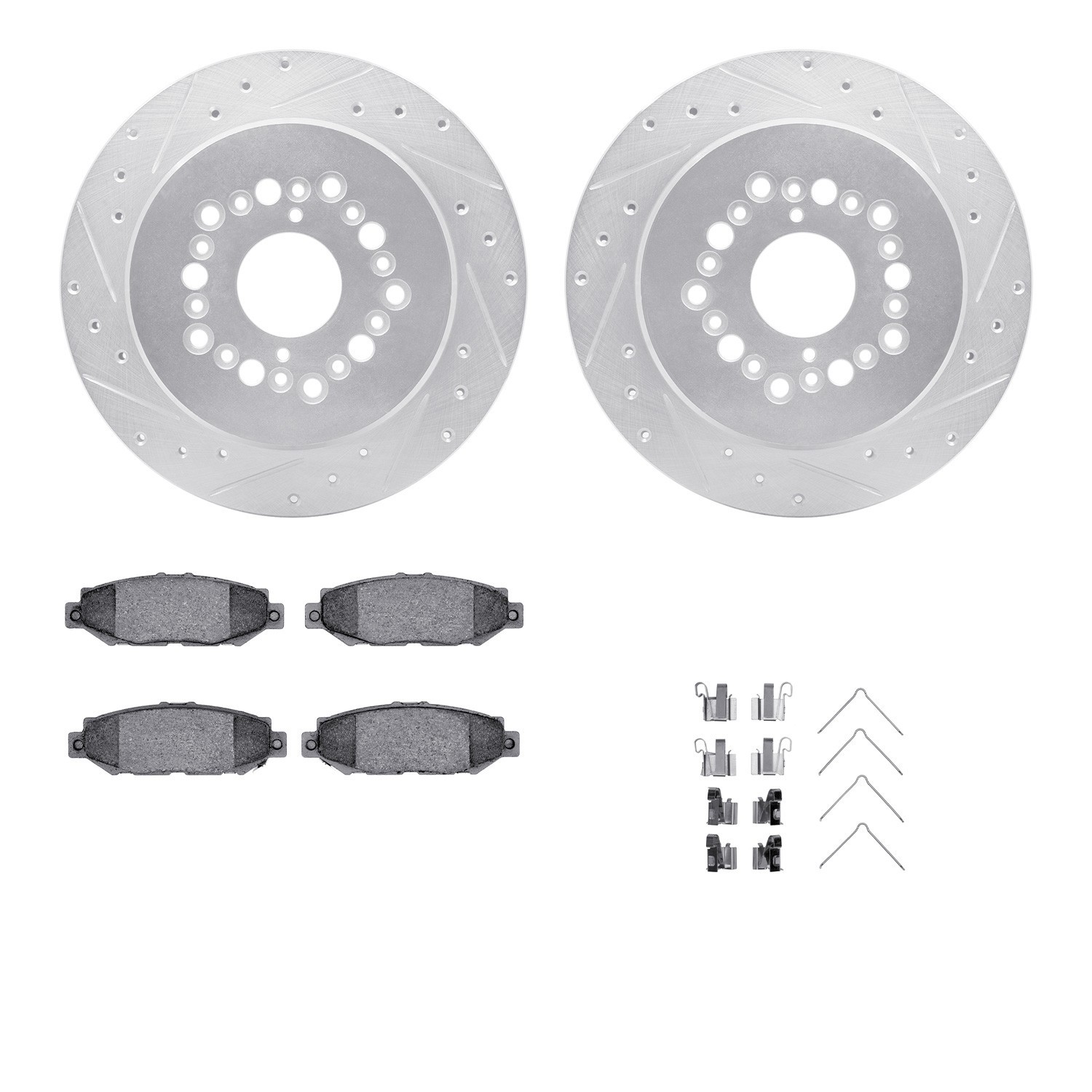 DYN 7512-75008 DFC Rotors-Drilled & Slotted-Silver w/ 5000 Advanced Brake Pads Incl Hdw
