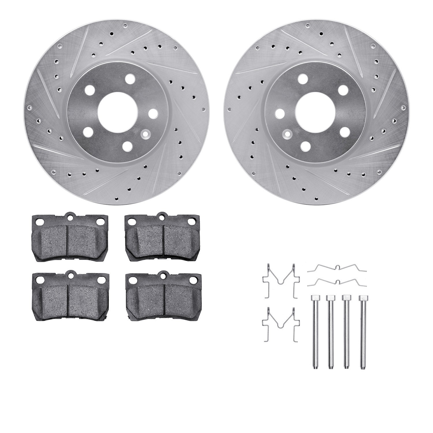 DYN 7512-75019 DFC Rotors-Drilled & Slotted-Silver w/ 5000 Advanced Brake Pads Incl Hdw