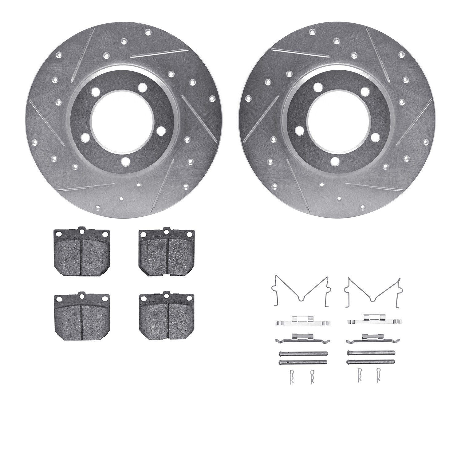 DYN 7512-76006 DFC Brake Rotor - Dimpled & Slotted - Silver w/5000 Brake Pads & HW Kit