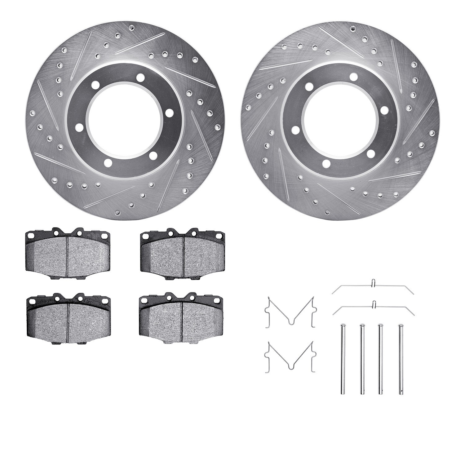 DYN 7512-76009 DFC Brake Rotor - Dimpled & Slotted - Silver w/5000 Brake Pads & HW Kit