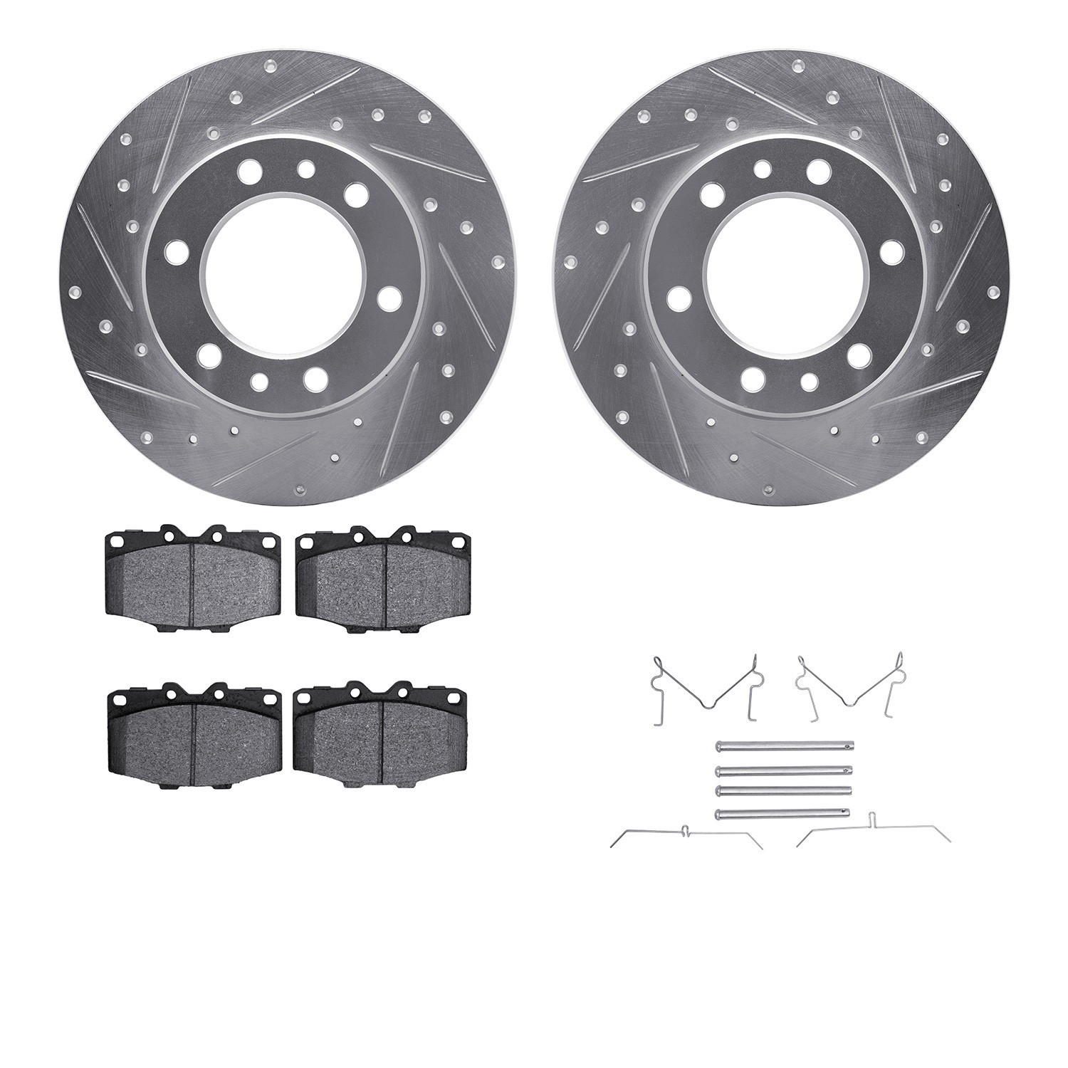 DYN 7512-76011 DFC Brake Rotor - Dimpled & Slotted - Silver w/5000 Brake Pads & HW Kit