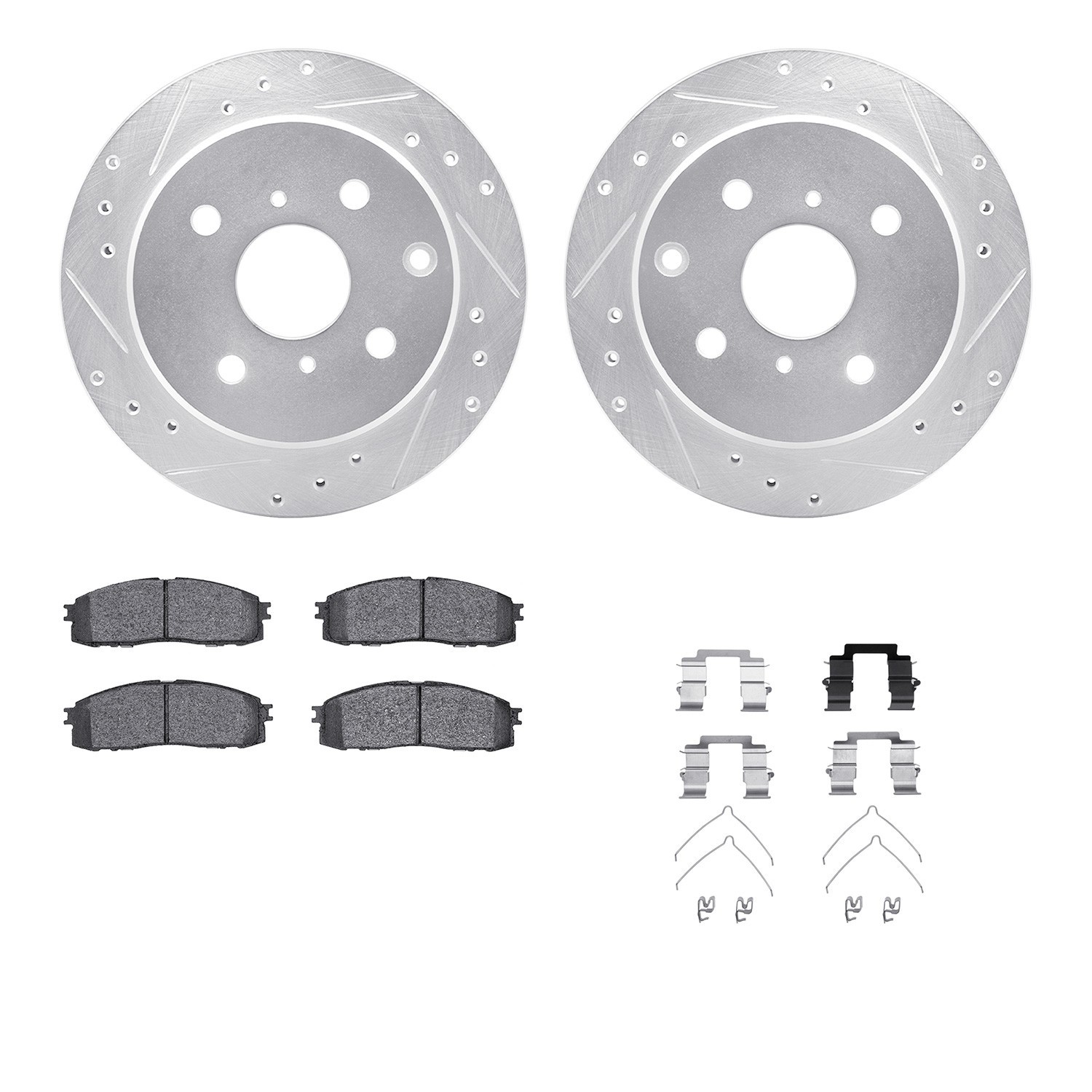 DYN 7512-76018 DFC Rotors-Drilled & Slotted-Silver w/ 5000 Advanced Brake Pads Incl Hdw