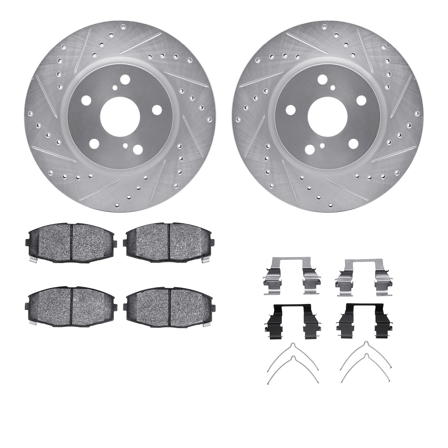 DYN 7512-76021 DFC Rotors-Drilled & Slotted-Silver w/ 5000 Advanced Brake Pads Incl Hdw