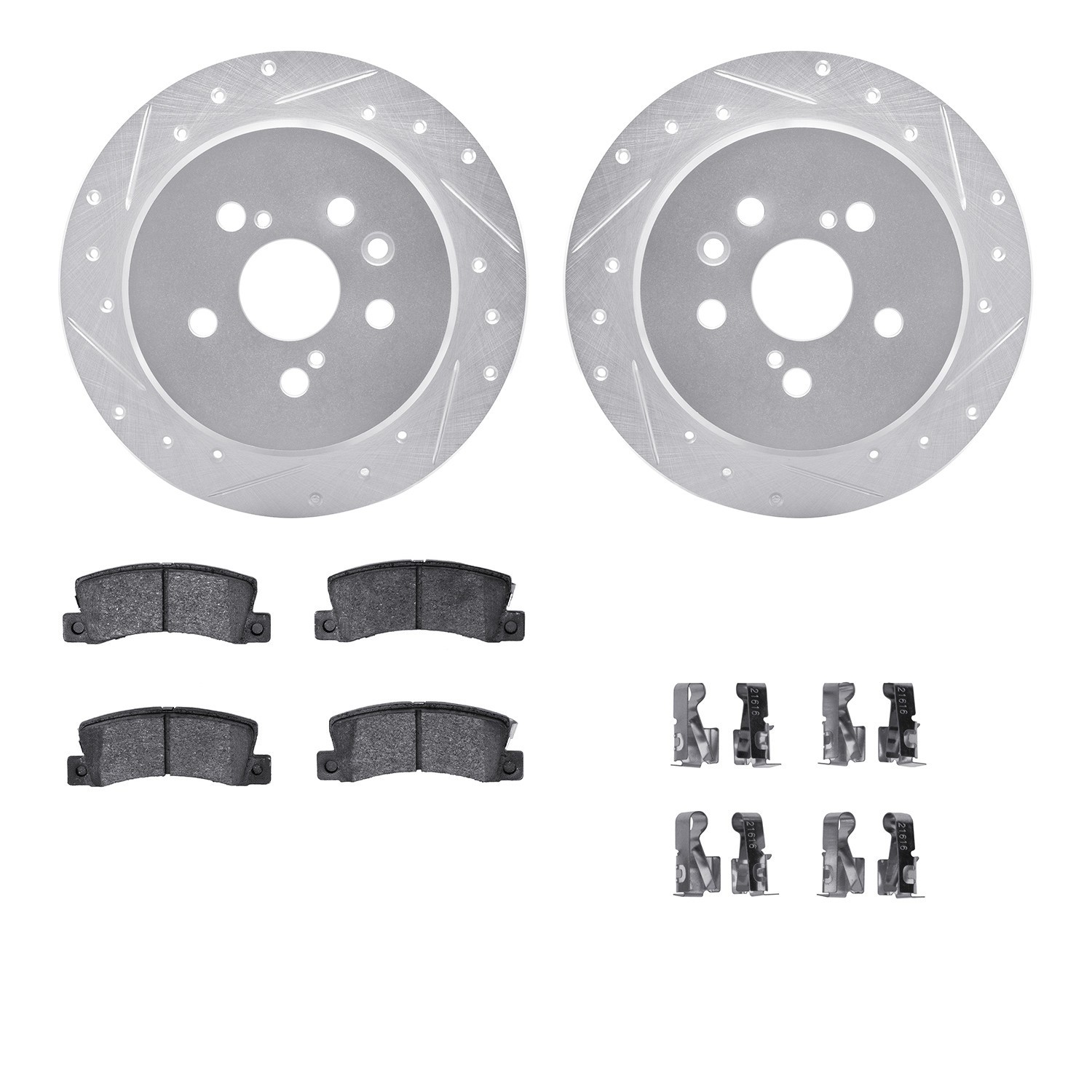 DYN 7512-76023 DFC Rotors-Drilled & Slotted-Silver w/ 5000 Advanced Brake Pads Incl Hdw