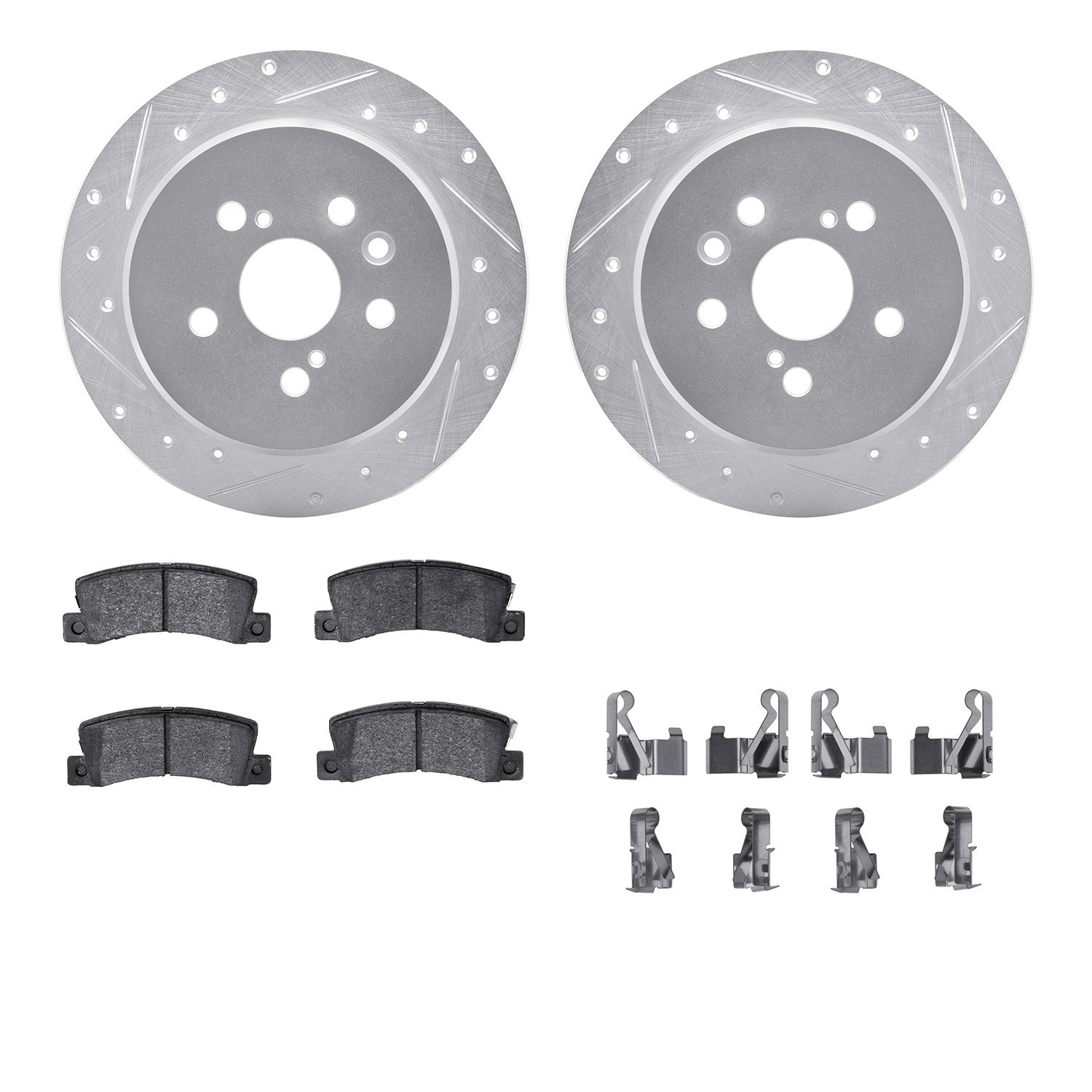 DYN 7512-76024 DFC Rotors-Drilled & Slotted-Silver w/ 5000 Advanced Brake Pads Incl Hdw