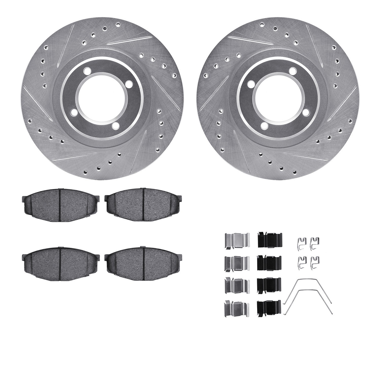 DYN 7512-76025 DFC Rotors-Drilled & Slotted-Silver w/ 5000 Advanced Brake Pads Incl Hdw