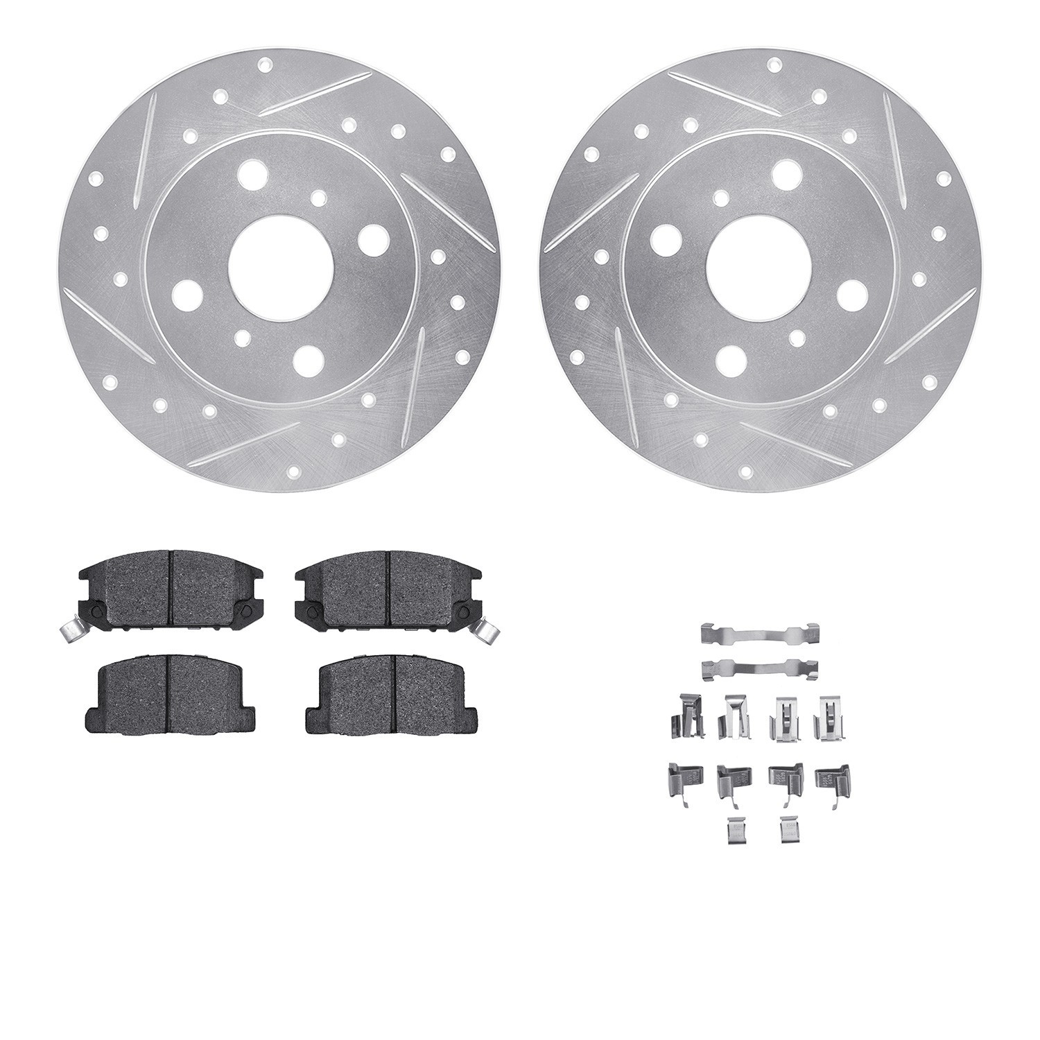 DYN 7512-76026 DFC Rotors-Drilled & Slotted-Silver w/ 5000 Advanced Brake Pads Incl Hdw