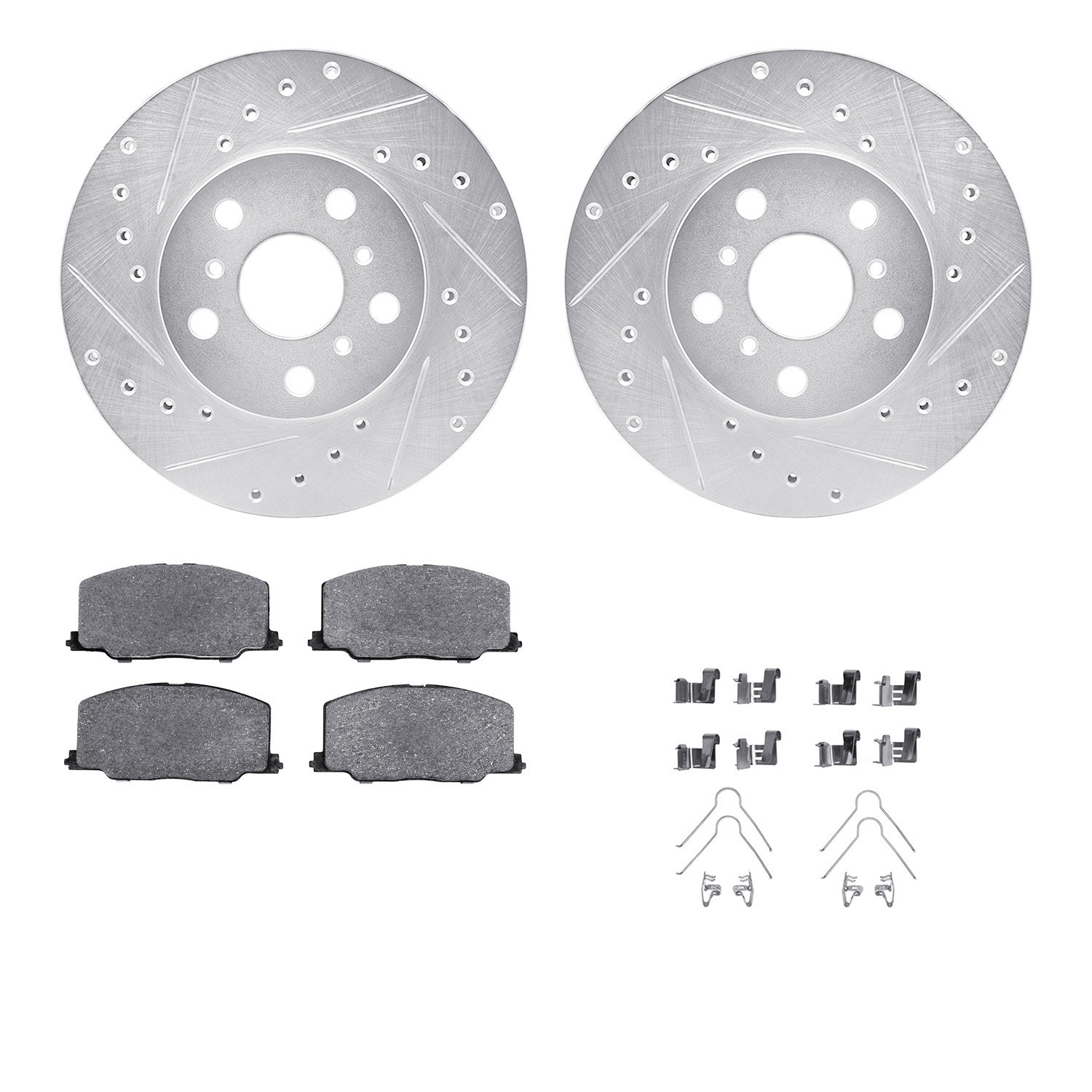 DYN 7512-76032 DFC Rotors-Drilled & Slotted-Silver w/ 5000 Advanced Brake Pads Incl Hdw