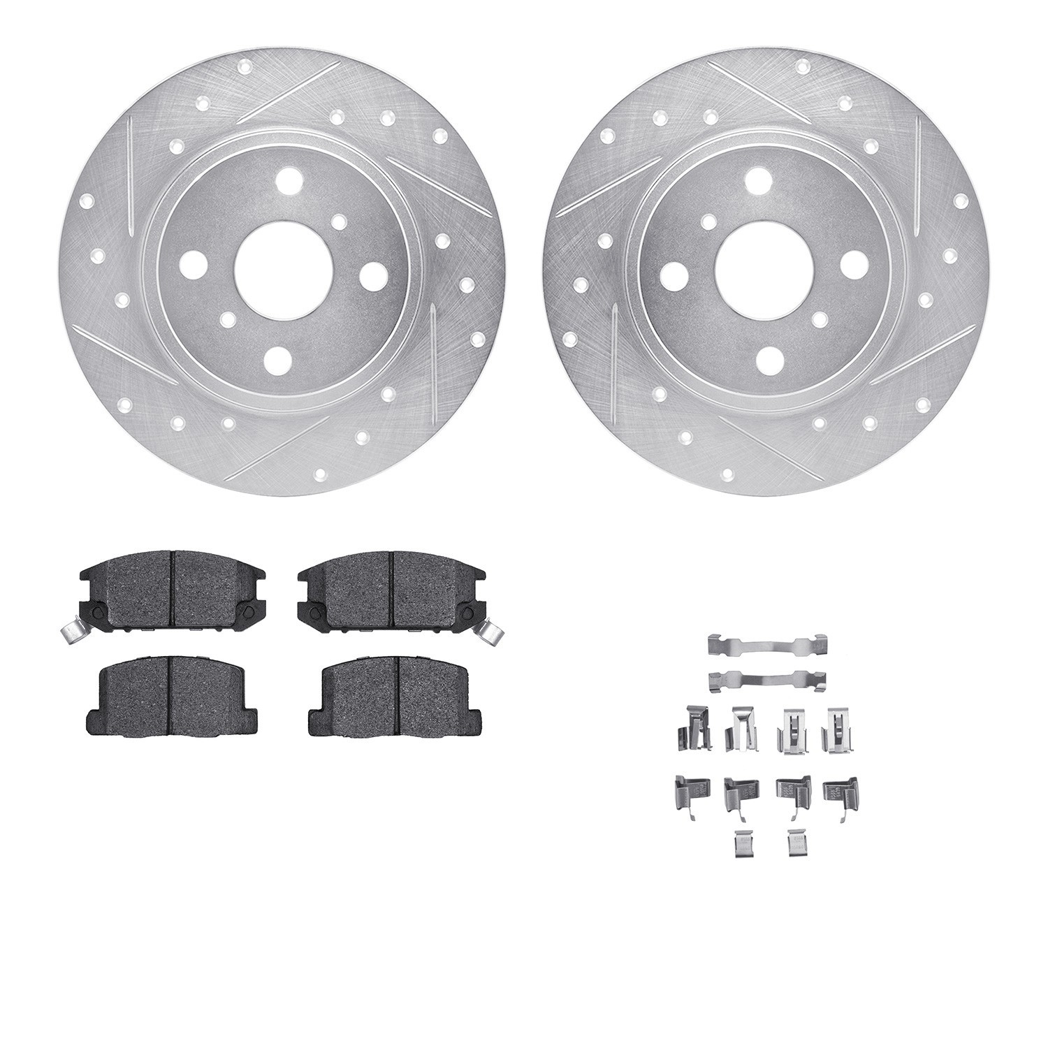 DYN 7512-76033 DFC Rotors-Drilled & Slotted-Silver w/ 5000 Advanced Brake Pads Incl Hdw