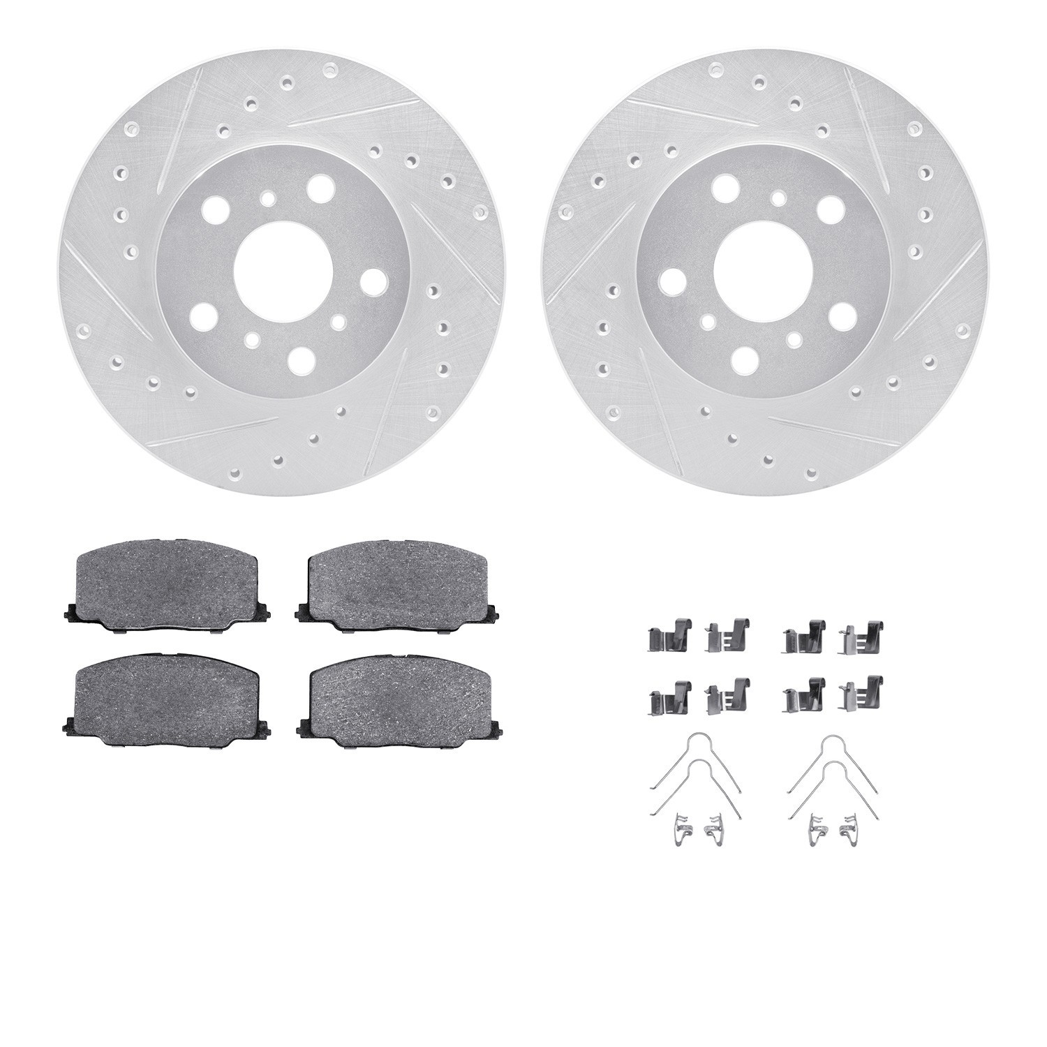 DYN 7512-76036 DFC Rotors-Drilled & Slotted-Silver w/ 5000 Advanced Brake Pads Incl Hdw