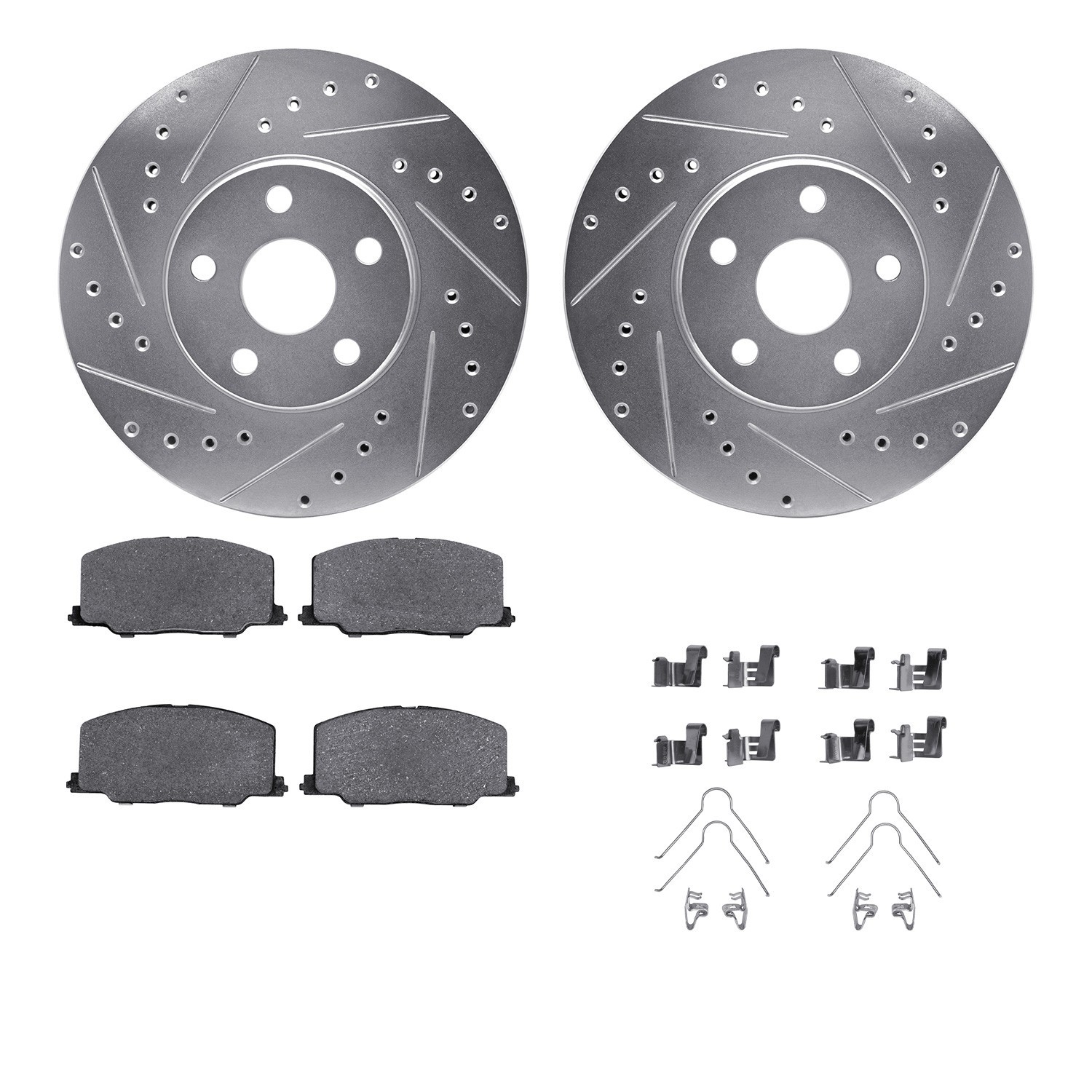 DYN 7512-76037 DFC Rotors-Drilled & Slotted-Silver w/ 5000 Advanced Brake Pads Incl Hdw