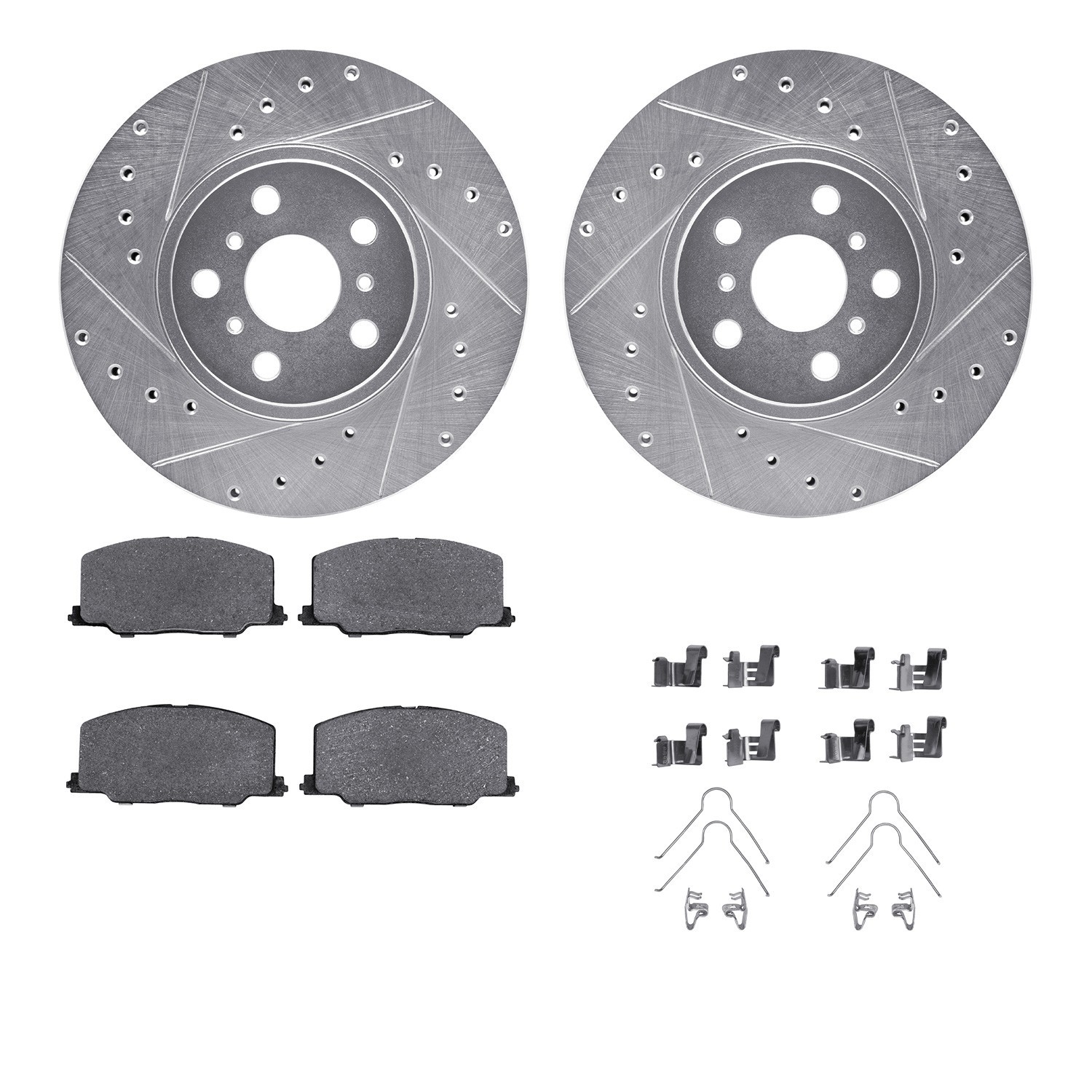 DYN 7512-76040 DFC Rotors-Drilled & Slotted-Silver w/ 5000 Advanced Brake Pads Incl Hdw