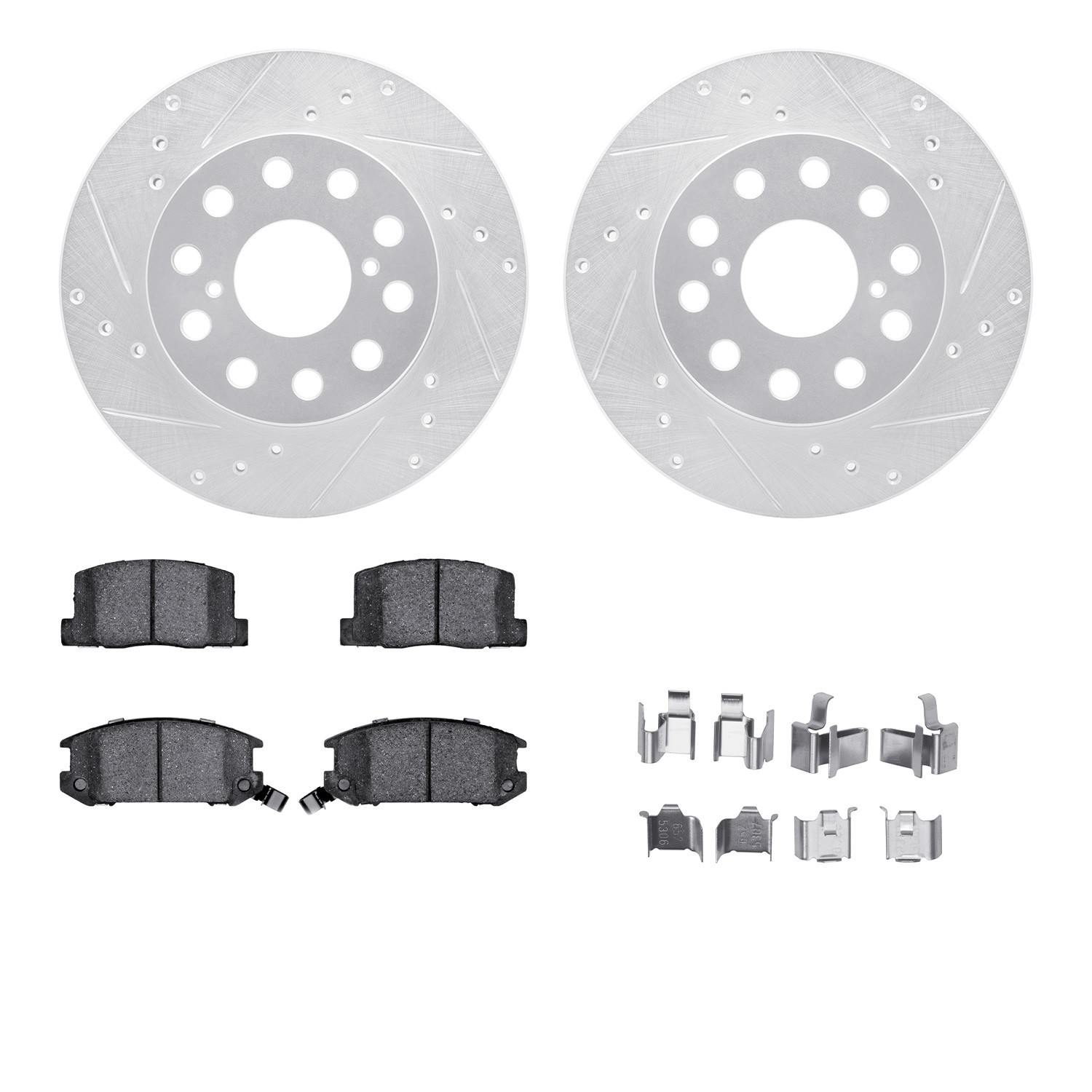 DYN 7512-76043 DFC Rotors-Drilled & Slotted-Silver w/ 5000 Advanced Brake Pads Incl Hdw