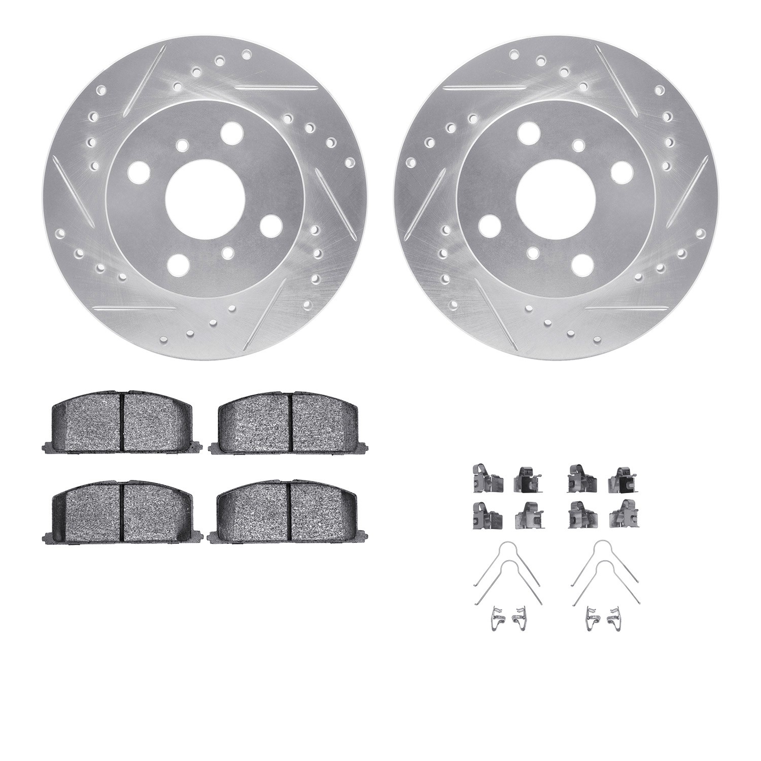 DYN 7512-76044 DFC Rotors-Drilled & Slotted-Silver w/ 5000 Advanced Brake Pads Incl Hdw