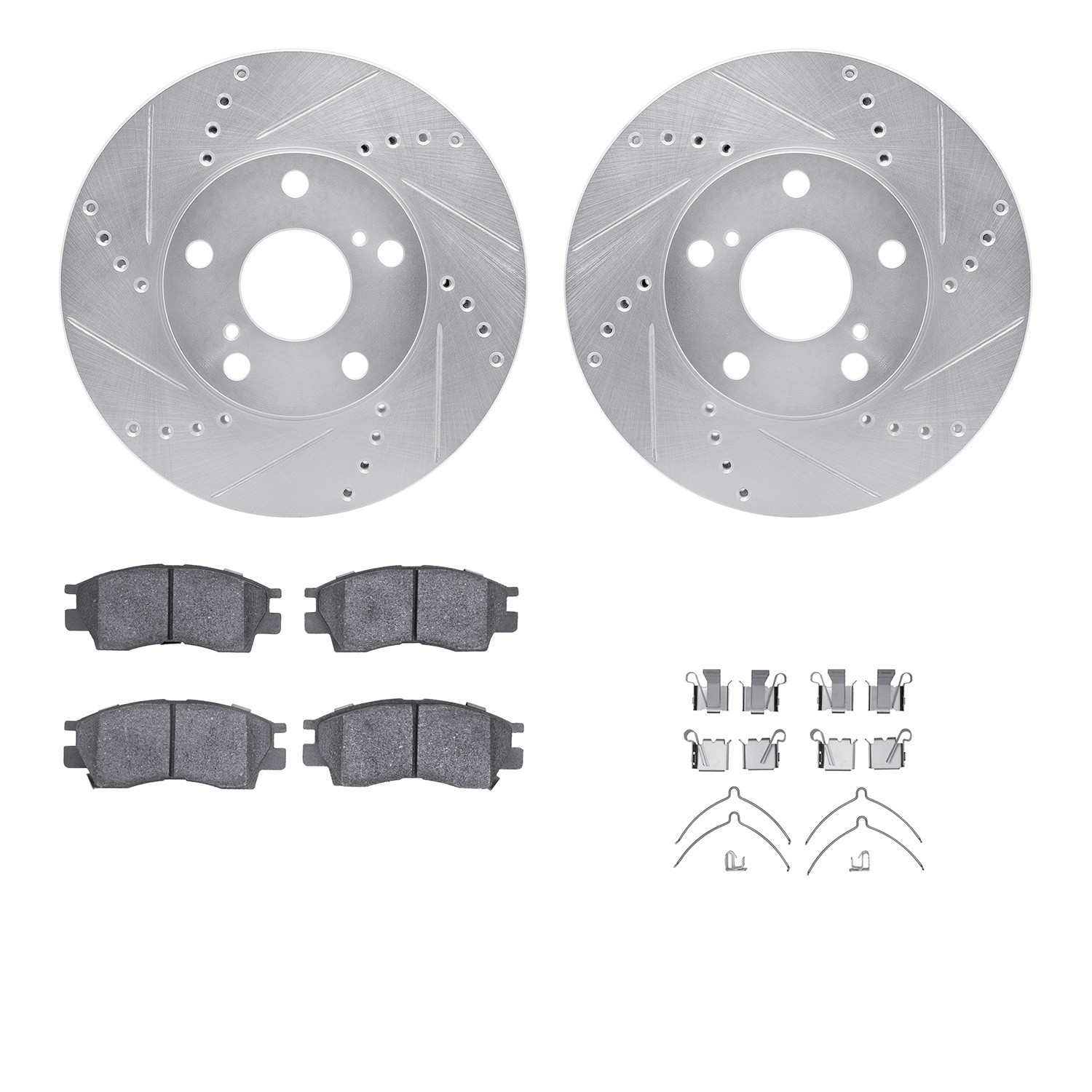 DYN 7512-76051 DFC Rotors-Drilled & Slotted-Silver w/ 5000 Advanced Brake Pads Incl Hdw