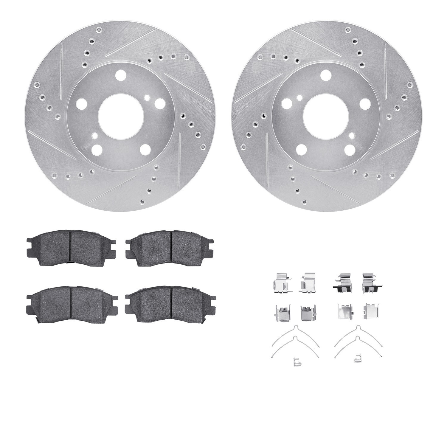 DYN 7512-76052 DFC Rotors-Drilled & Slotted-Silver w/ 5000 Advanced Brake Pads Incl Hdw
