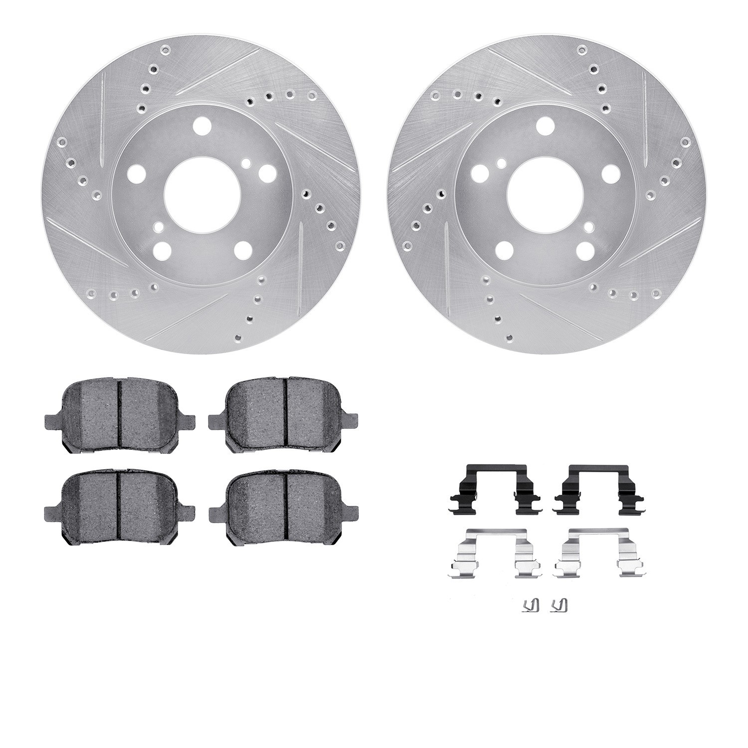 DYN 7512-76053 DFC Rotors-Drilled & Slotted-Silver w/ 5000 Advanced Brake Pads Incl Hdw